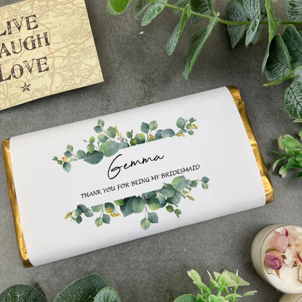 Personalised Bridesmaid - Thank You Eucalyptus Chocolate Bar - Image 2