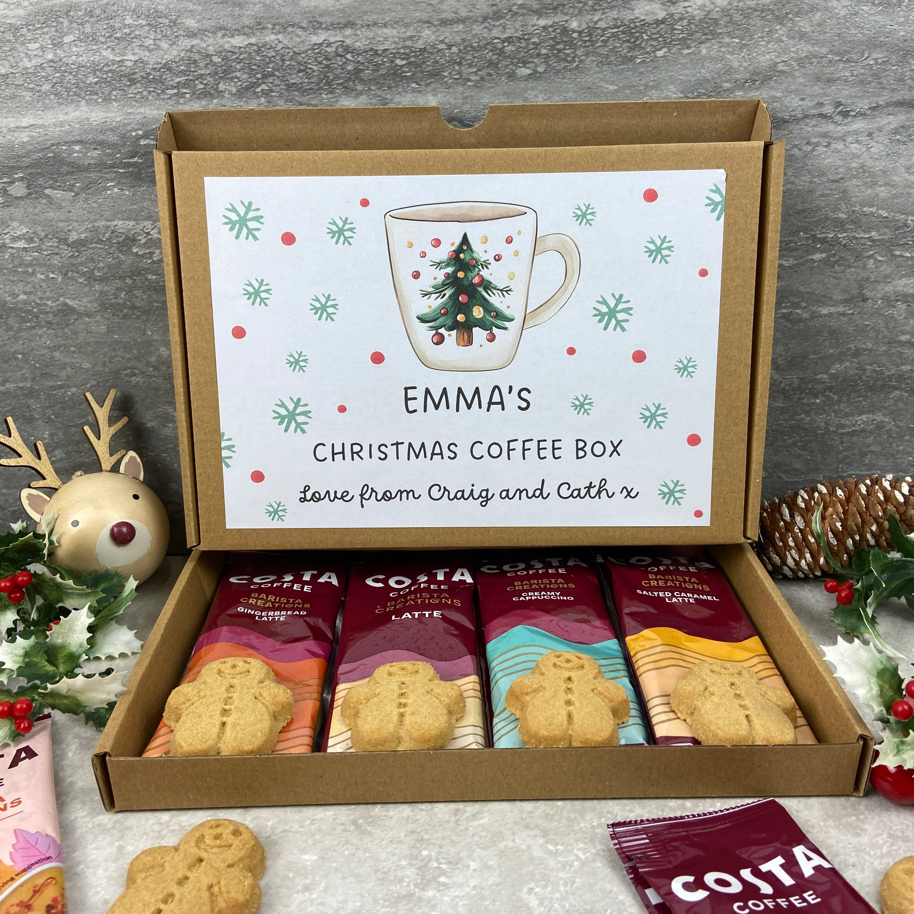 Personalised Christmas Coffee Gift Box – Costa Coffee Sachets & Gingerbread Men Biscuits - Image 12