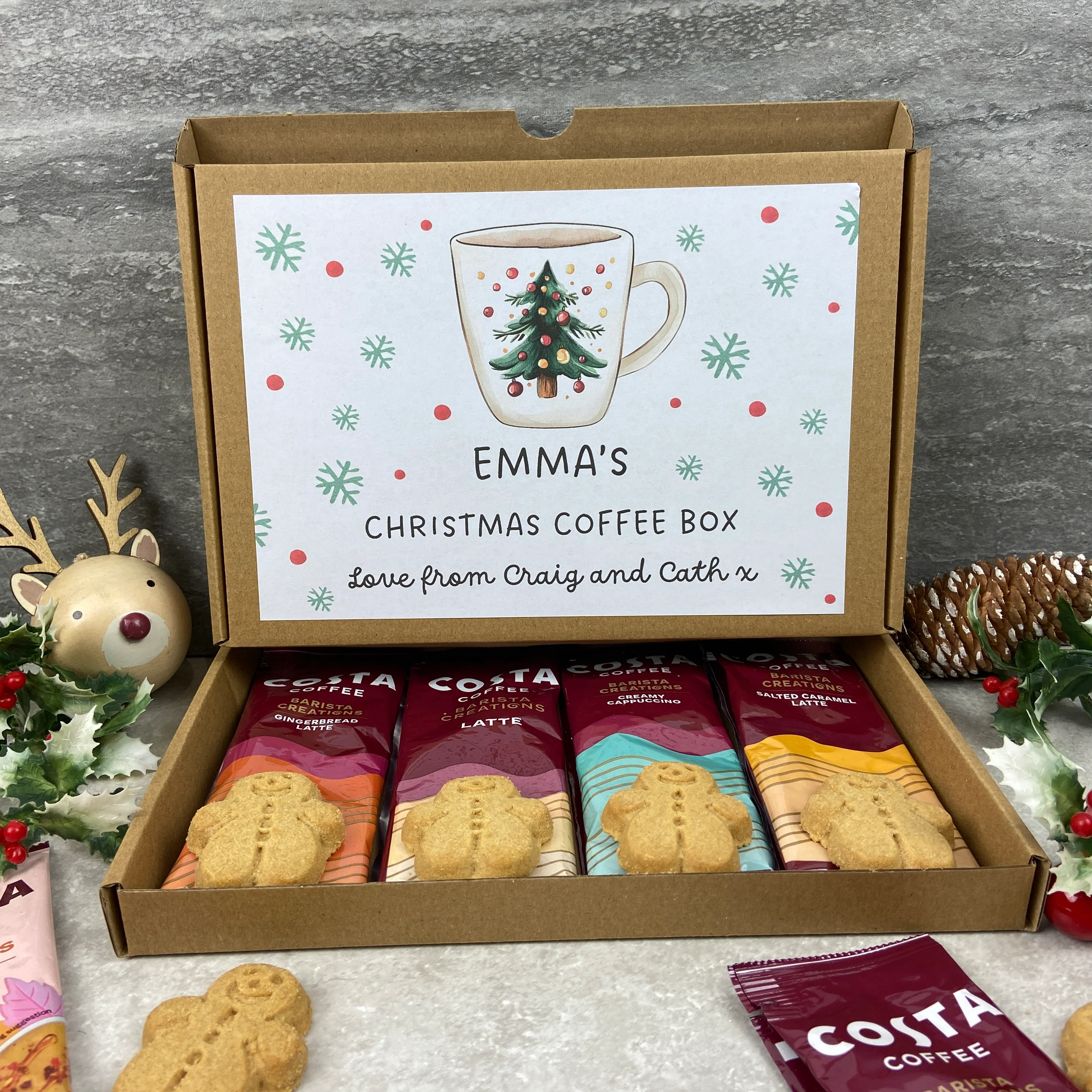 Personalised Christmas Coffee Gift Box – Costa Coffee Sachets & Gingerbread Men Biscuits - Image 9