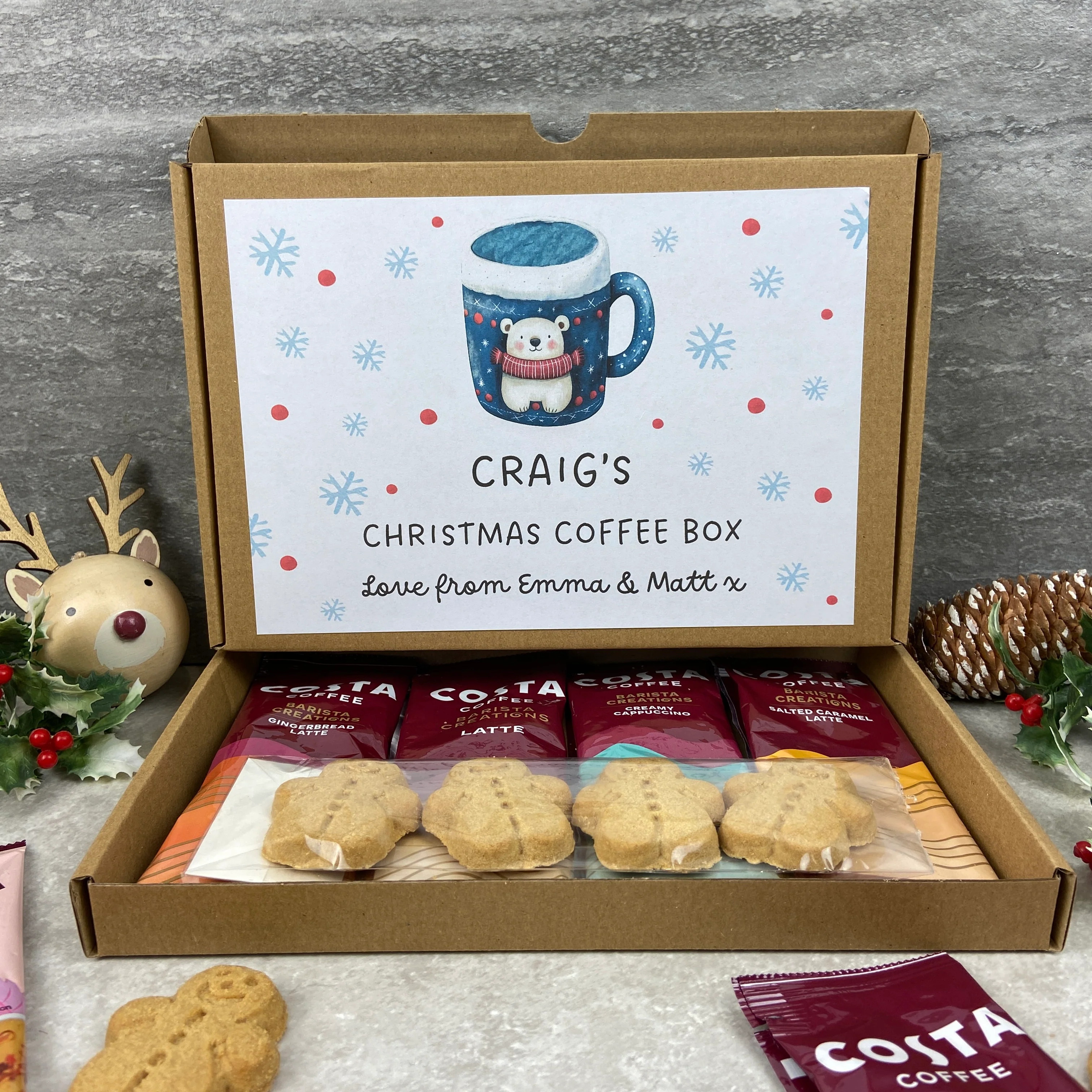 Personalised Christmas Coffee Letterbox Gift – Costa Coffee Sachets & Gingerbread Men Biscuits - Image 16