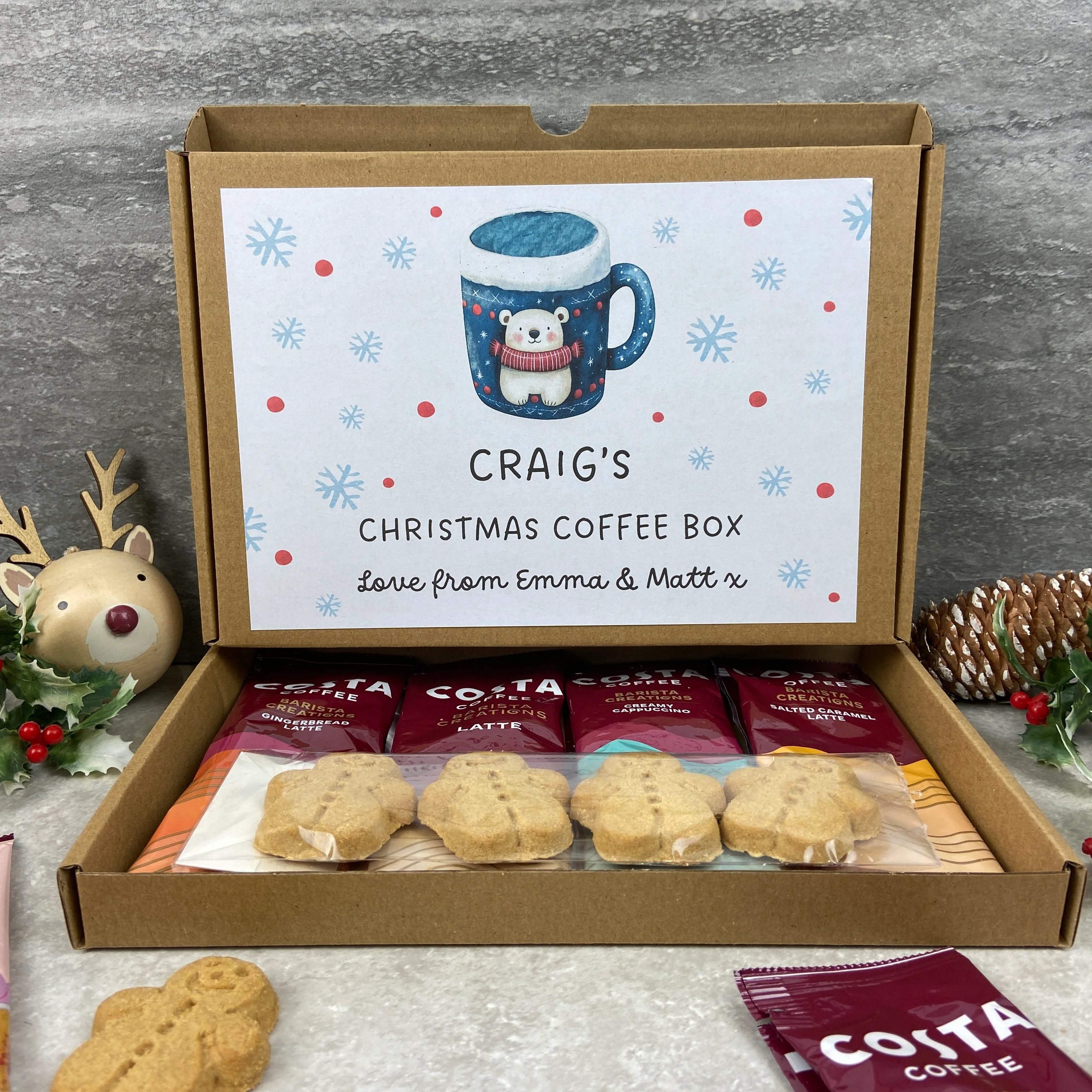Personalised Christmas Coffee Letterbox Gift – Costa Coffee Sachets & Gingerbread Men Biscuits - Image 17