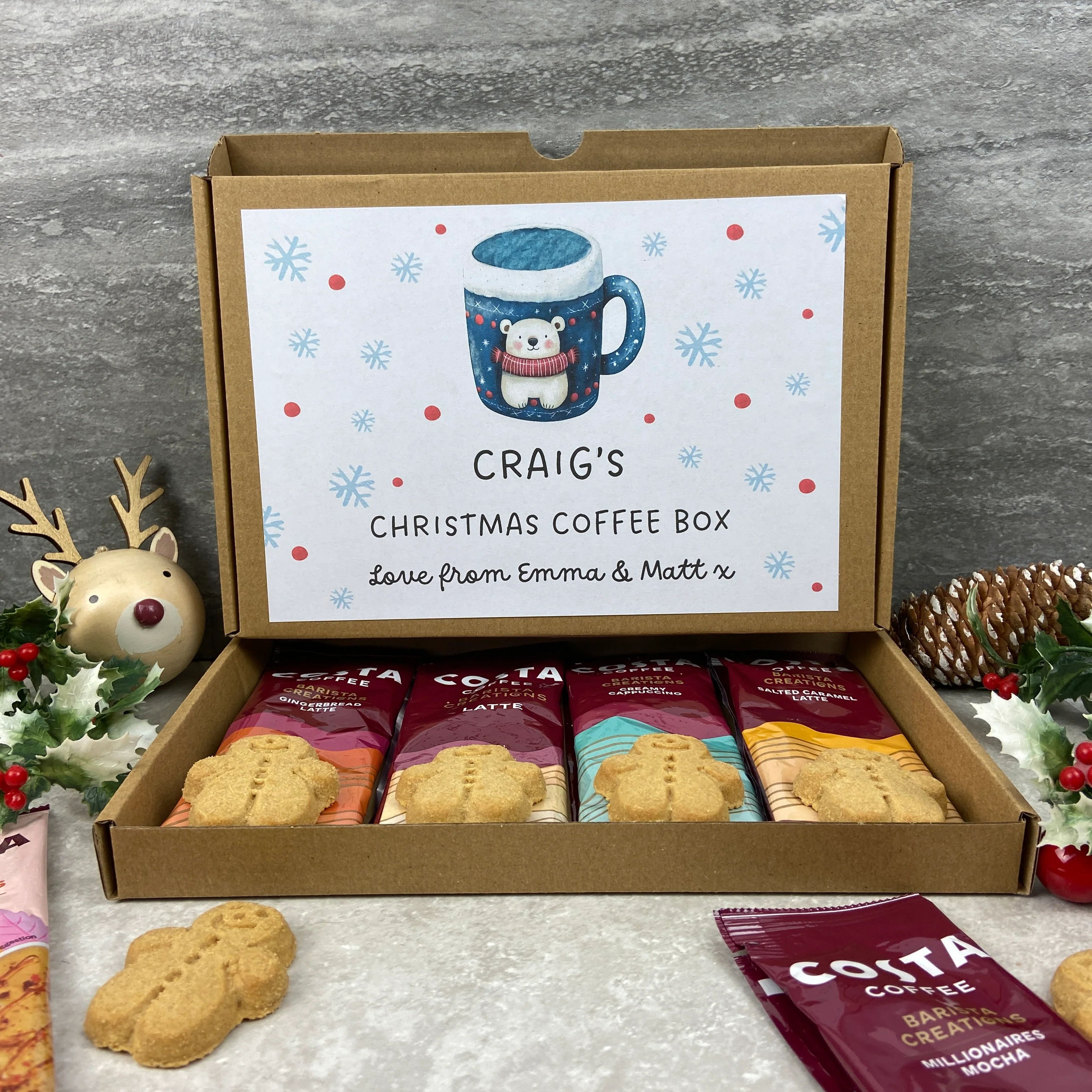 Personalised Christmas Coffee Letterbox Gift – Costa Coffee Sachets & Gingerbread Men Biscuits - Image 7