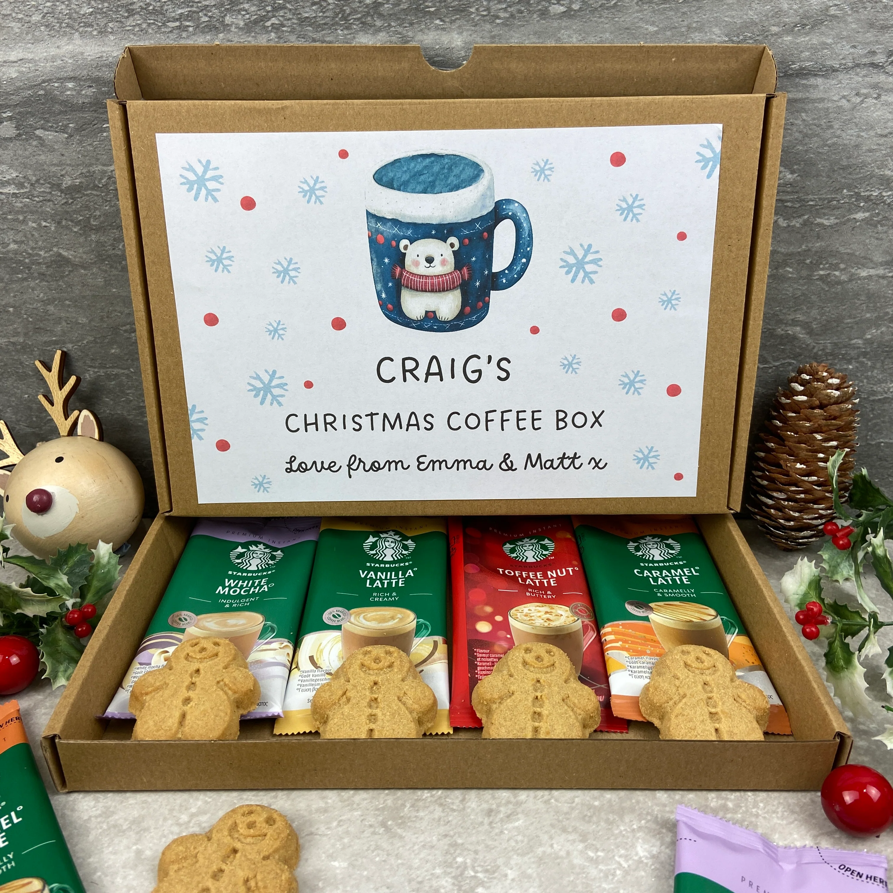 Personalised Christmas Coffee Letterbox Gift – Starbucks Coffee Sachets & Gingerbread Men Biscuits - Image 7