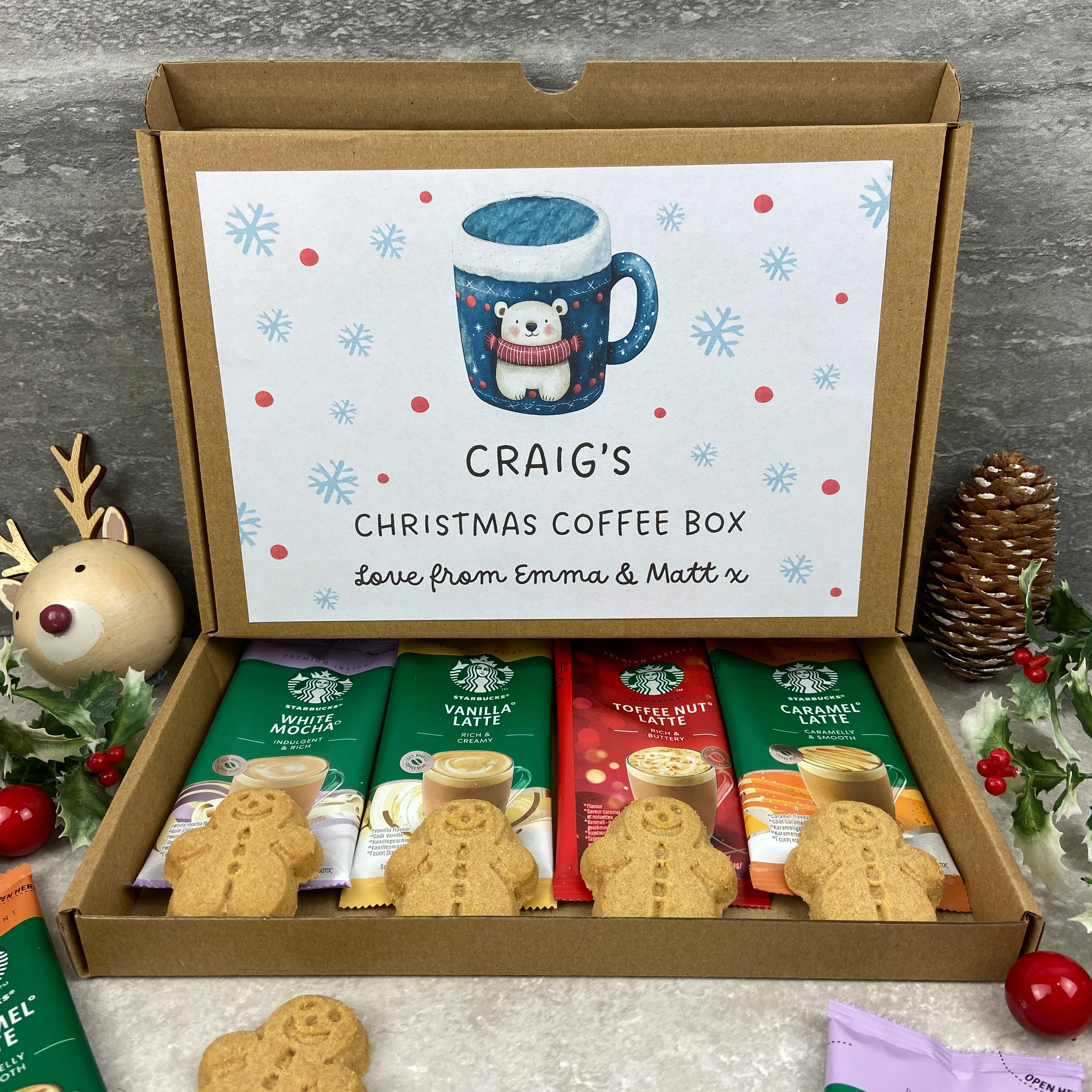 Personalised Christmas Coffee Letterbox Gift – Starbucks Coffee Sachets & Gingerbread Men Biscuits - Image 8