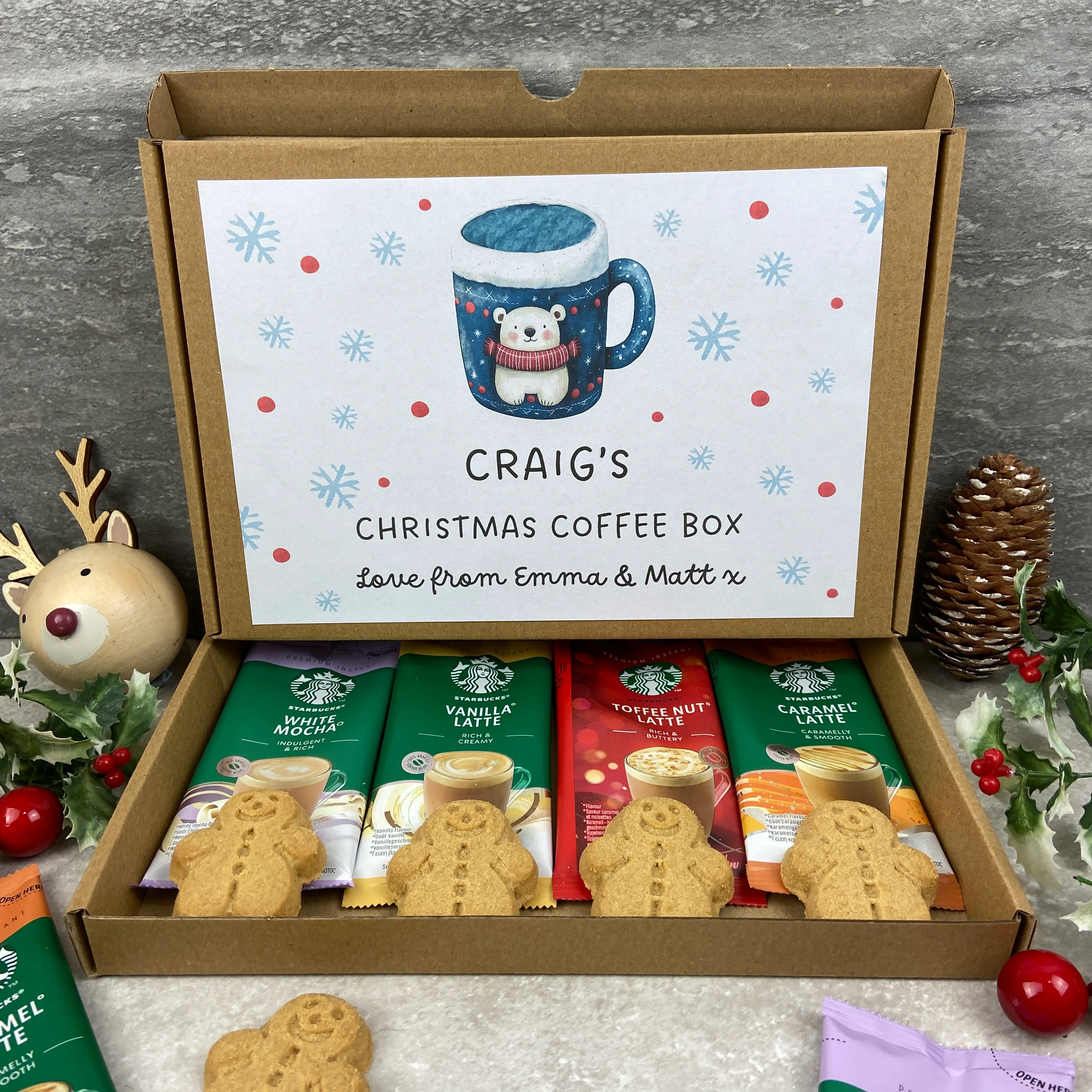 Personalised Christmas Coffee Letterbox Gift – Starbucks Coffee Sachets & Gingerbread Men Biscuits - Image 9