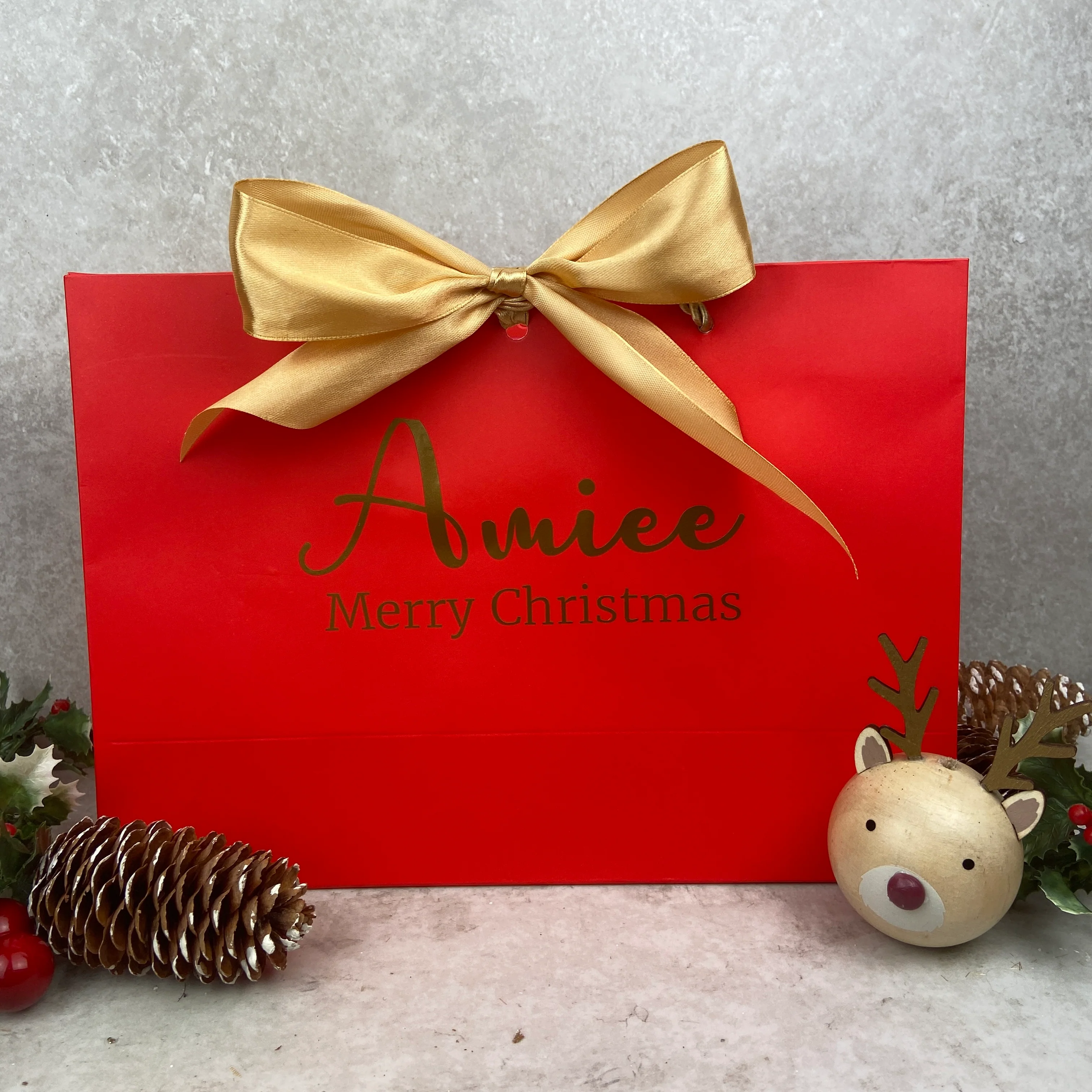 Personalised Christmas Gift Bag - Red & Gold - Image 2