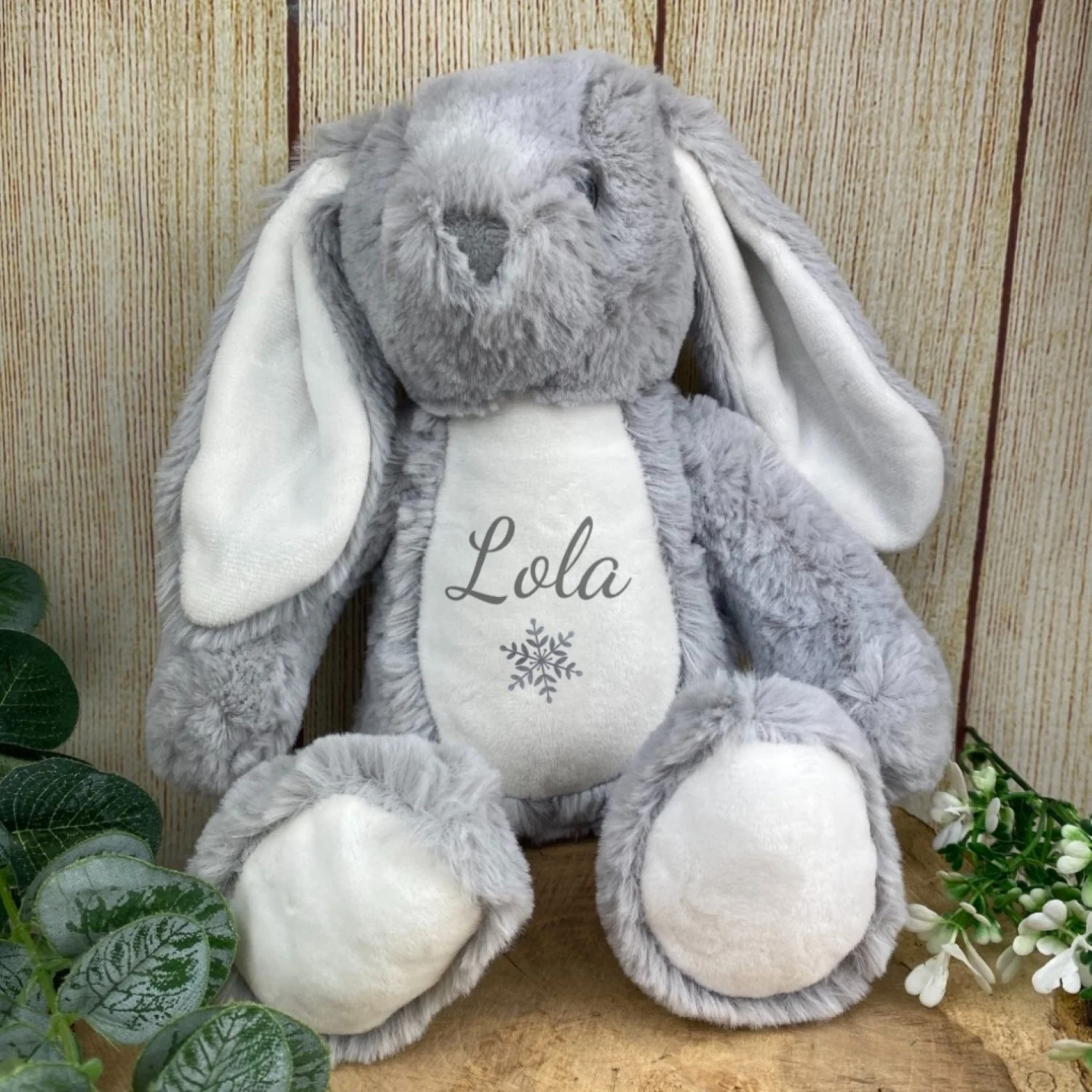 Personalised Christmas Snowflake Teddy - Grey Bunny - Image 2
