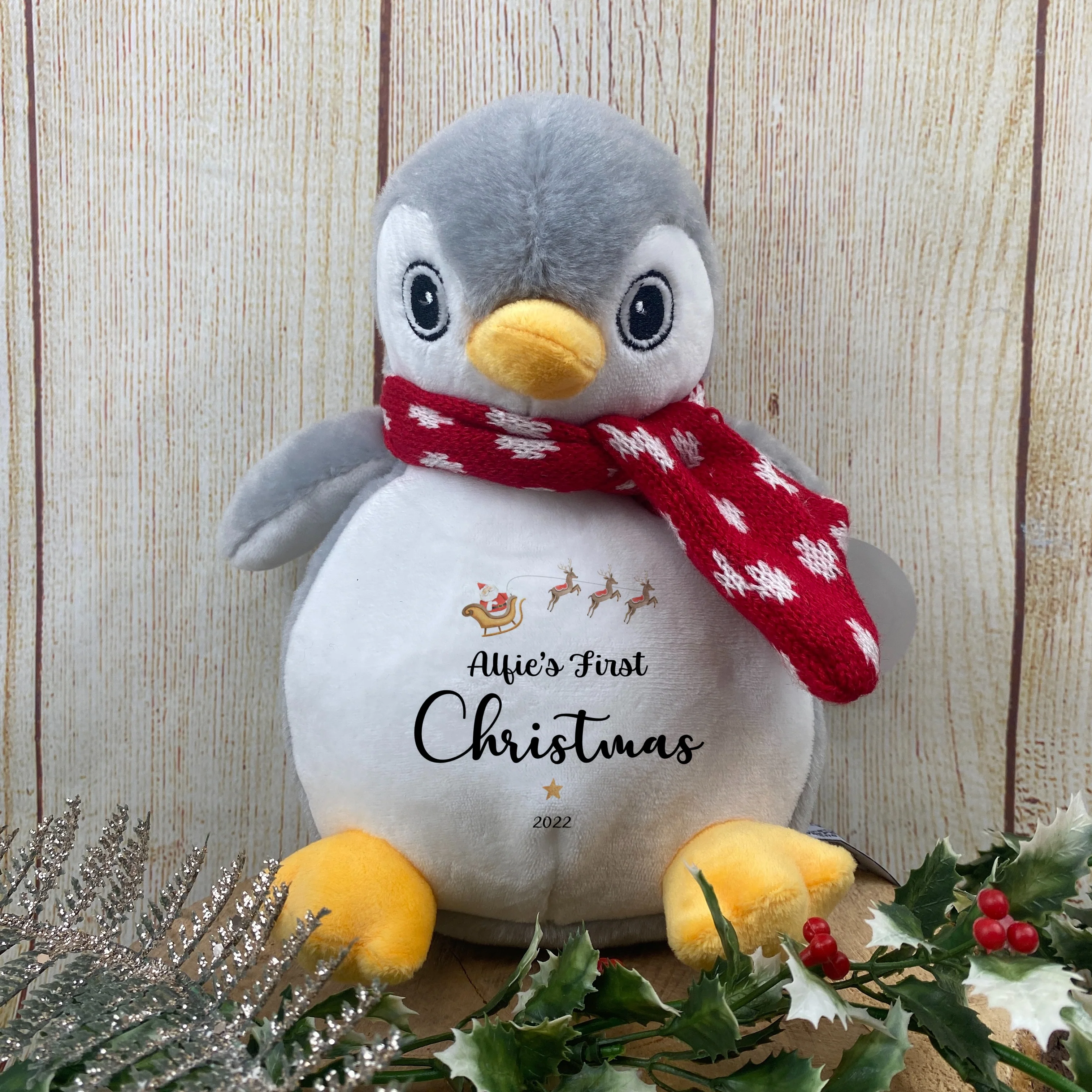Personalised Baby’s First Christmas Plush or Keyring – Name & Year – Santa Sleigh Reindeer Design - Image 4
