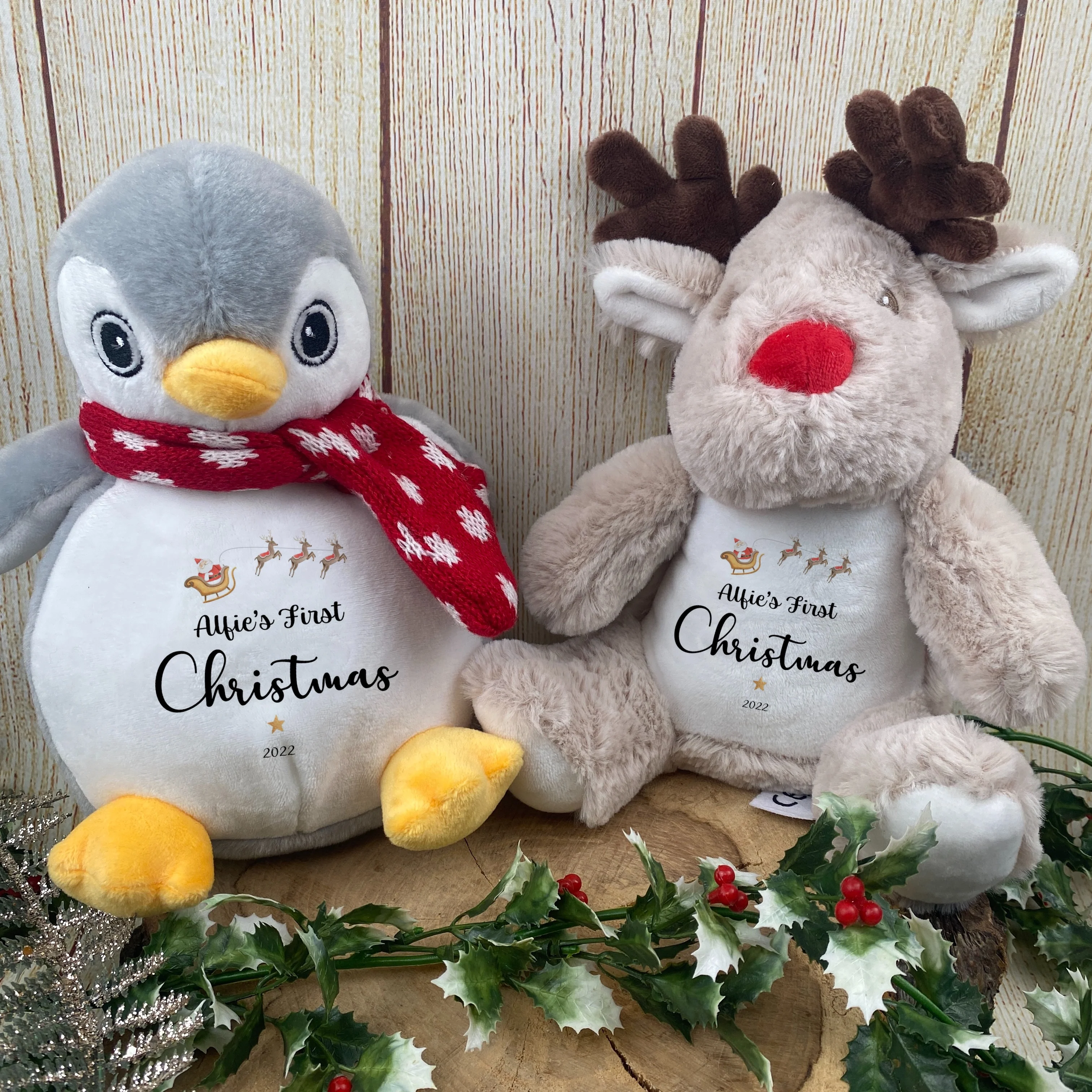 Personalised Baby’s First Christmas Plush or Keyring – Name & Year – Santa Sleigh Reindeer Design - Image 6