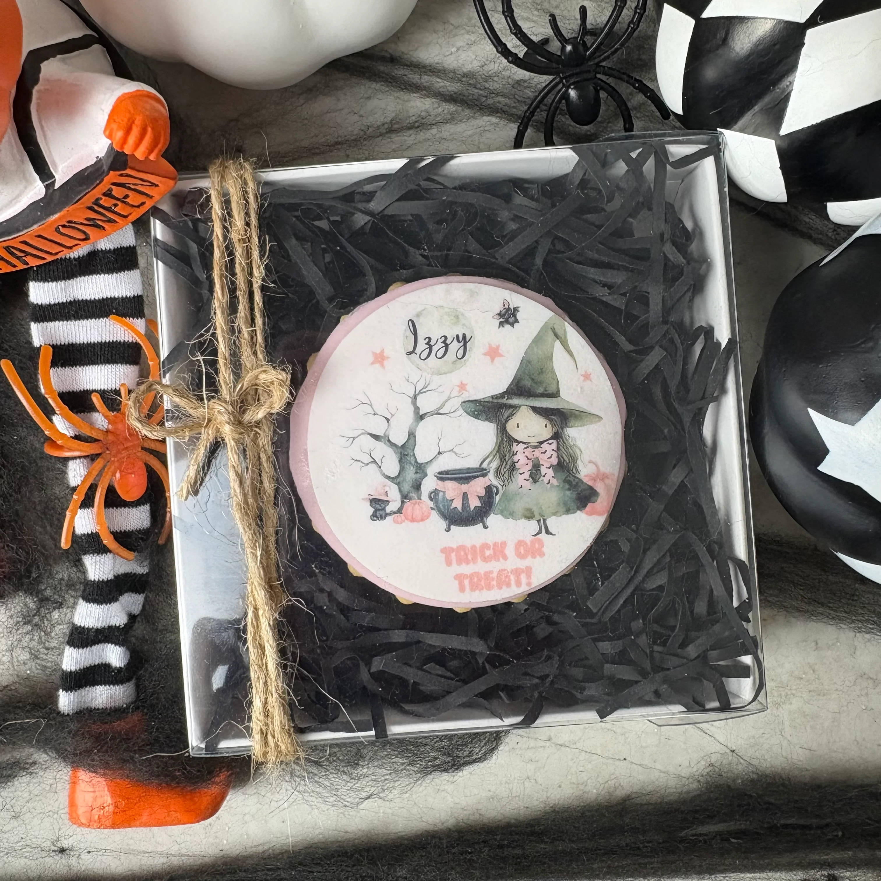 Personalised Cute Pink Witch Halloween Biscuit - Image 3
