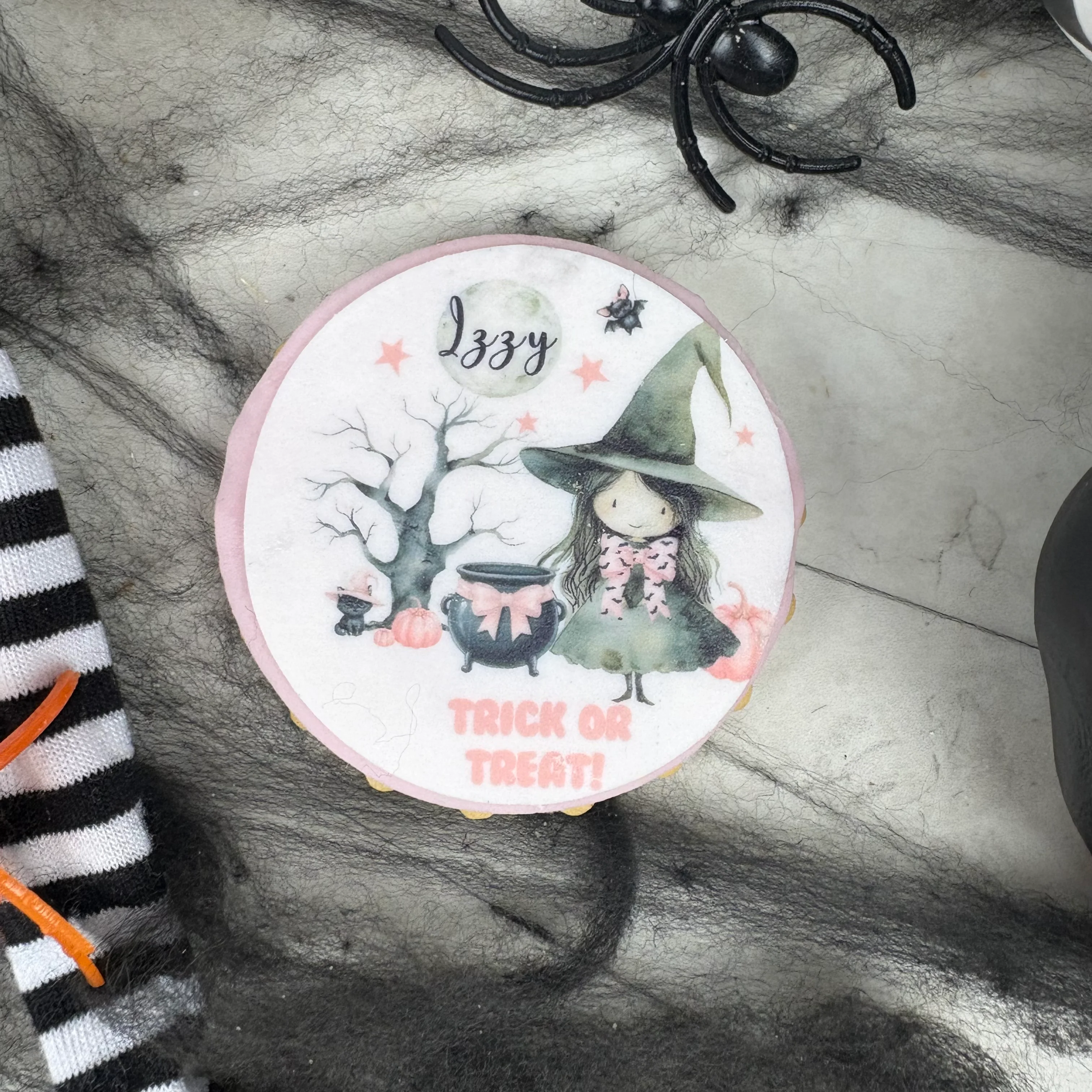 Personalised Cute Pink Witch Halloween Biscuit - Image 5
