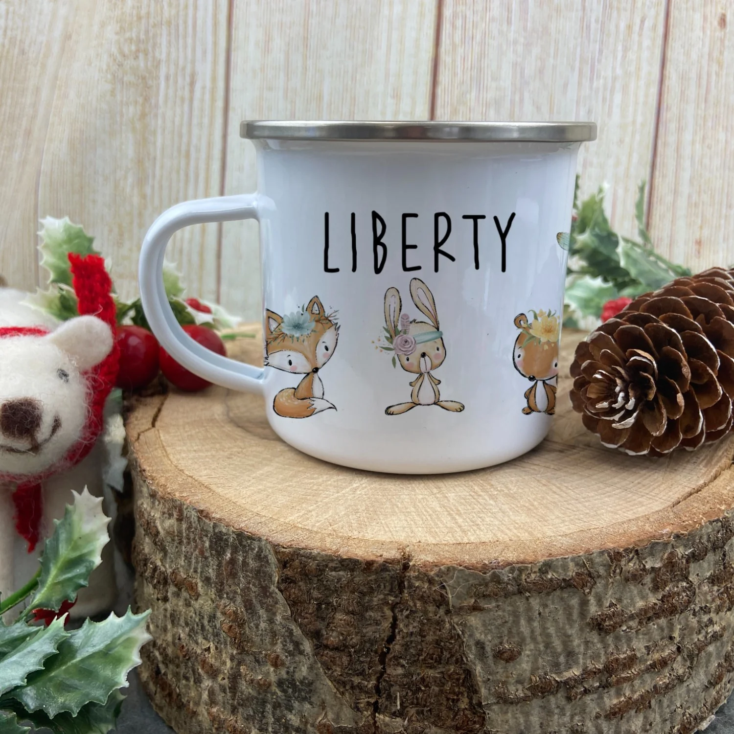 Personalised Cute Woodland Animals Enamel mug