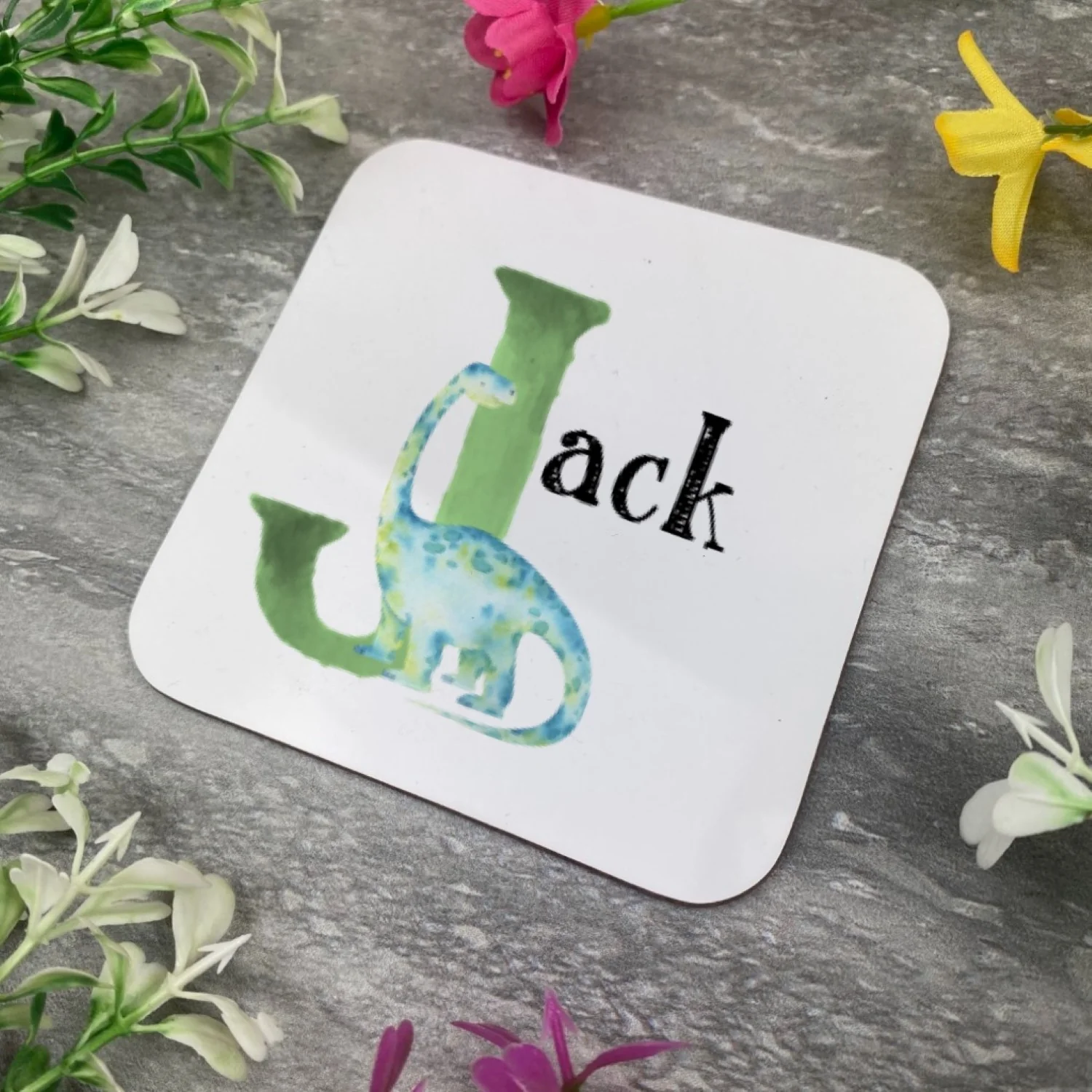 Personalised Dinosaur Initial Enamel Mug, Placemat and Coaster - Image 6