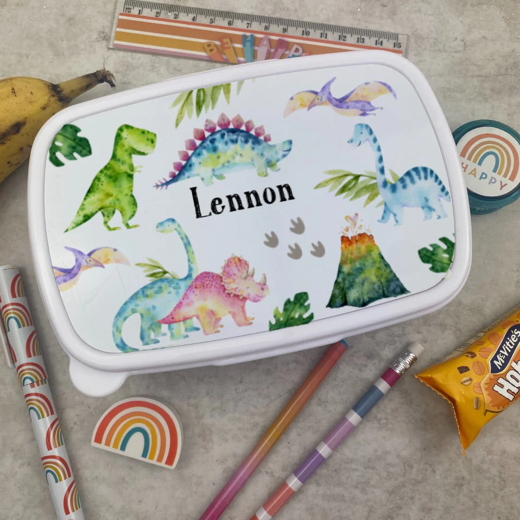 Personalised Dinosaur Lunchbox - White