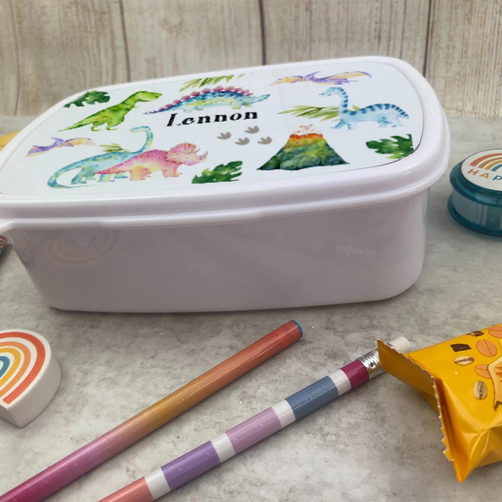 Personalised Dinosaur Lunchbox - White - Image 3