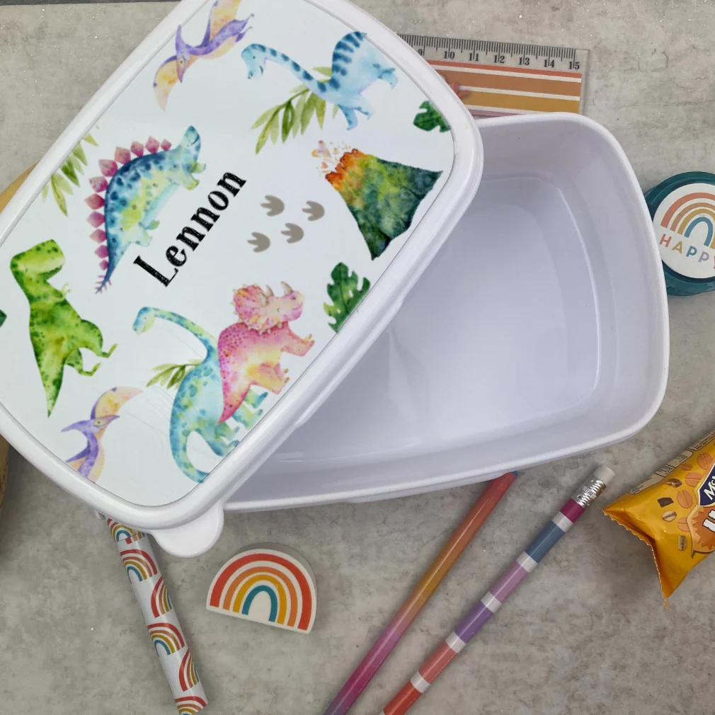 Personalised Dinosaur Lunchbox - White - Image 4