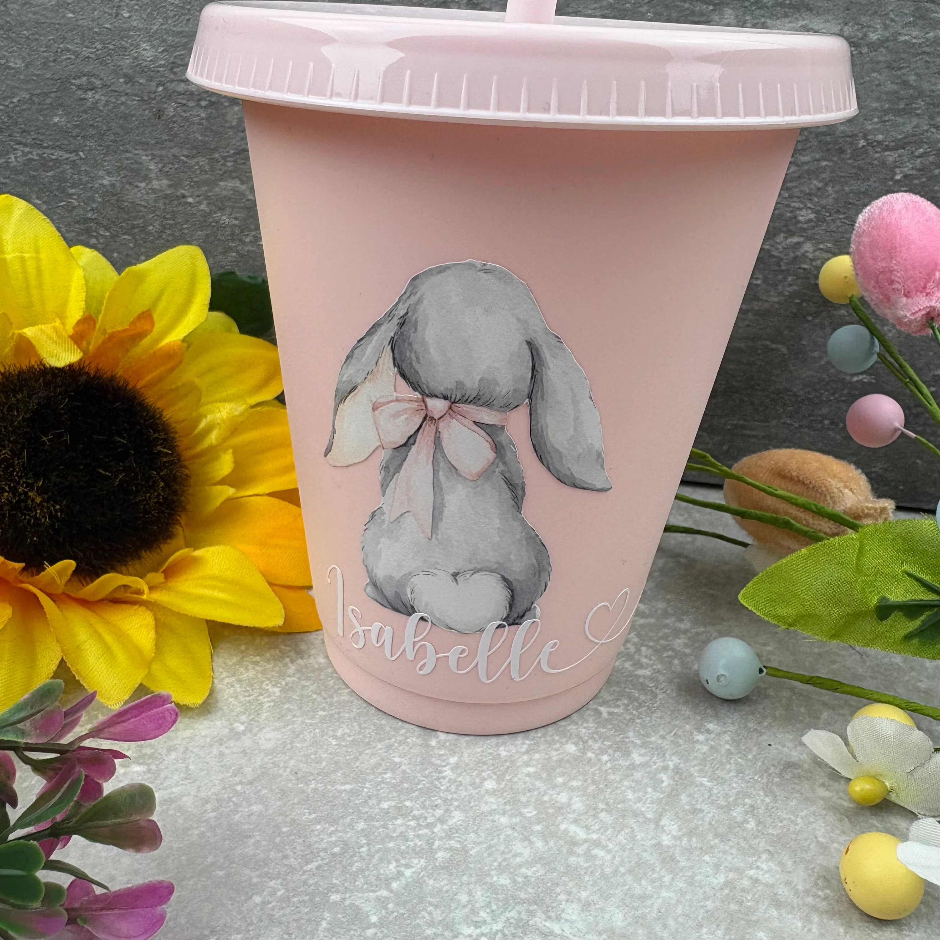 Personalised Easter Grey Bunny Cold Cup with Straw - Image 4