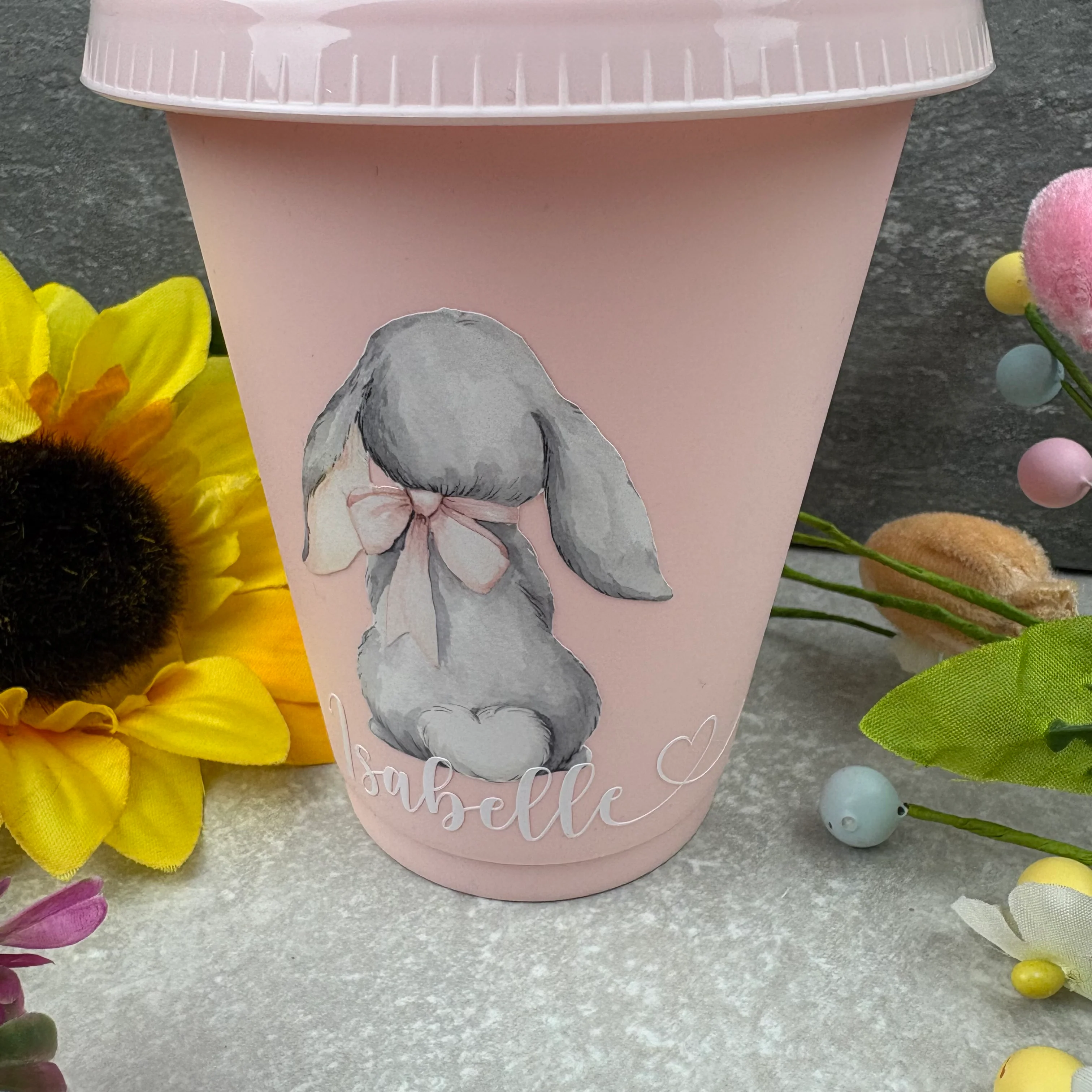 Personalised Easter Grey Bunny Cold Cup with Straw - Image 5