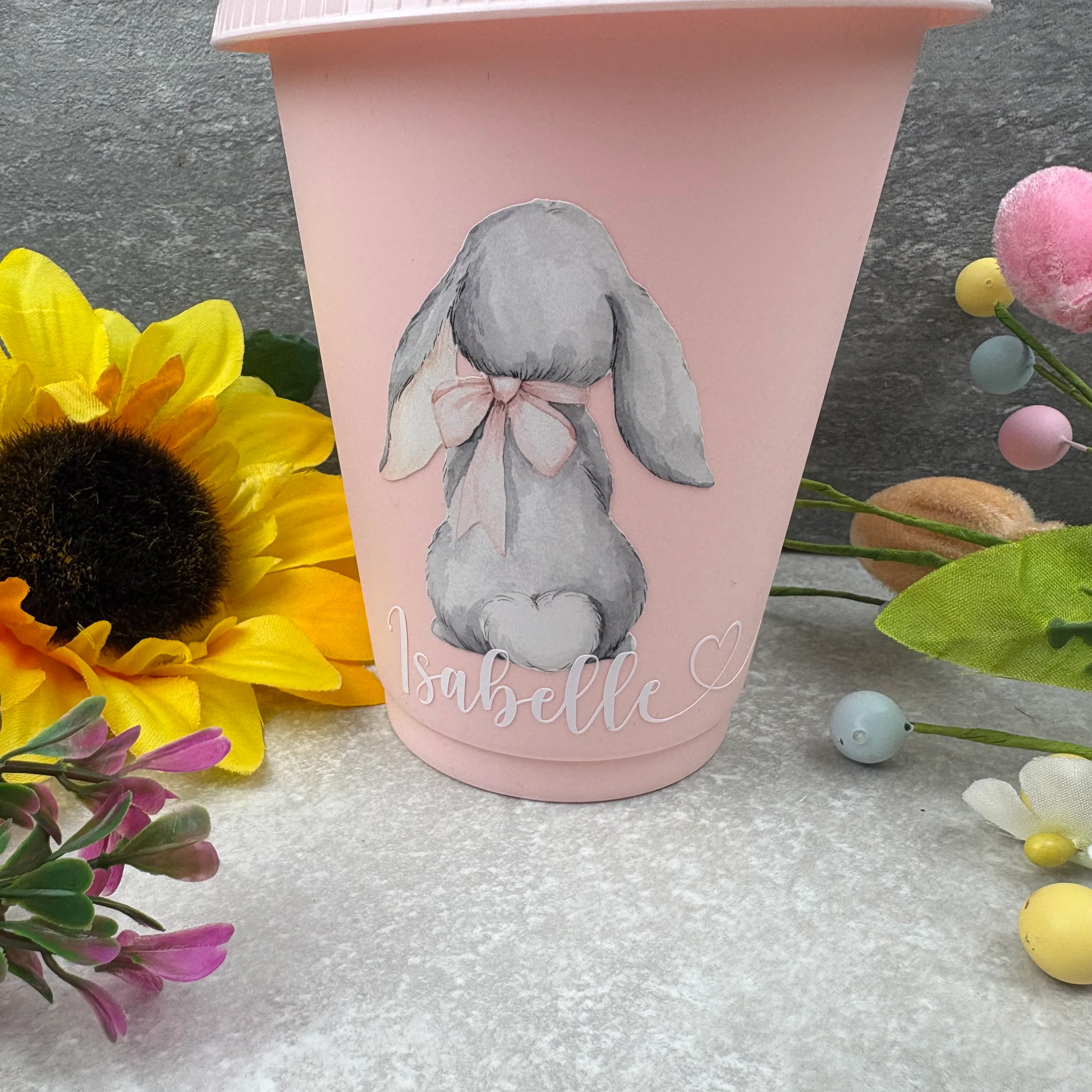 Personalised Easter Grey Bunny Cold Cup with Straw - Image 6