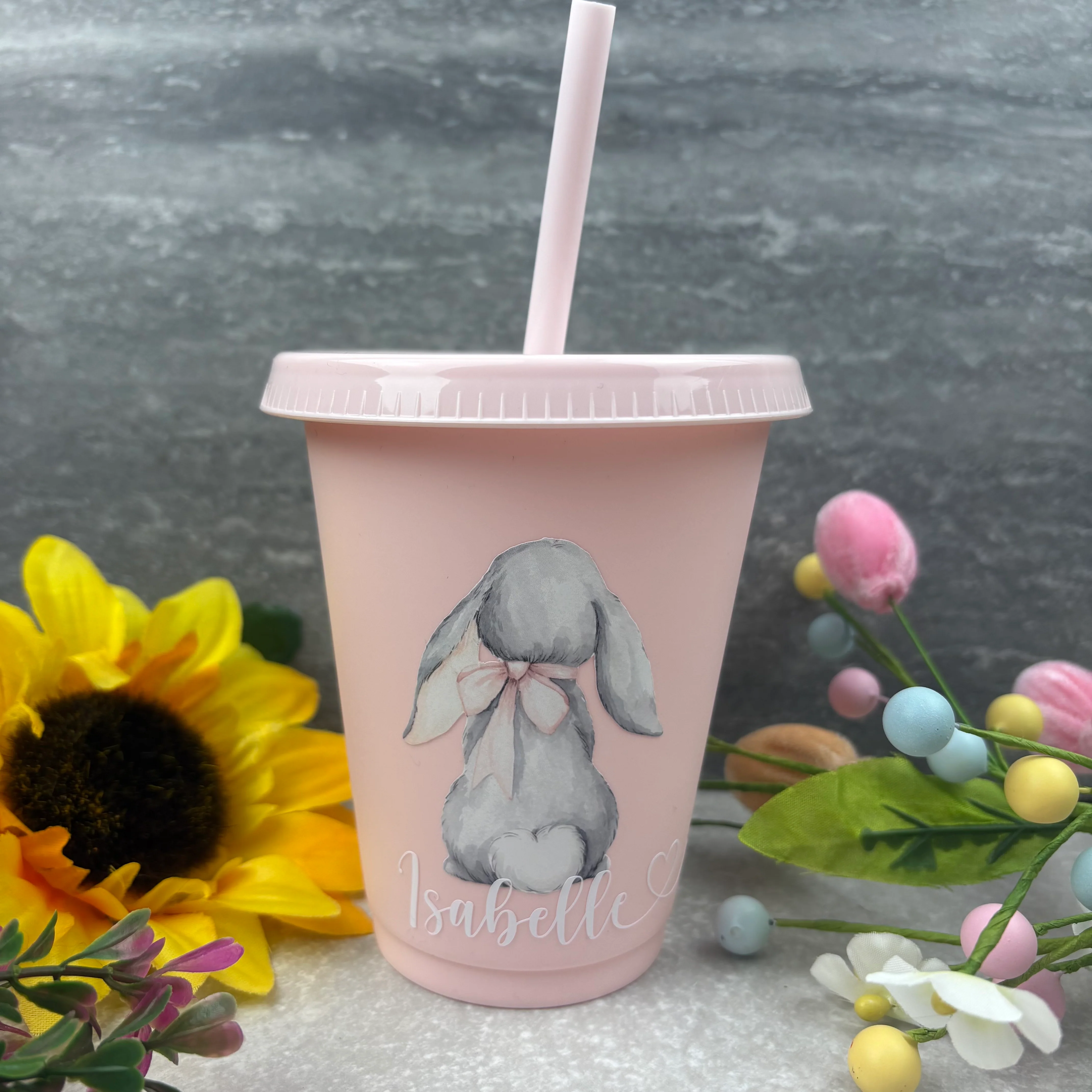 Personalised Easter Grey Bunny Cold Cup with Straw - Image 7