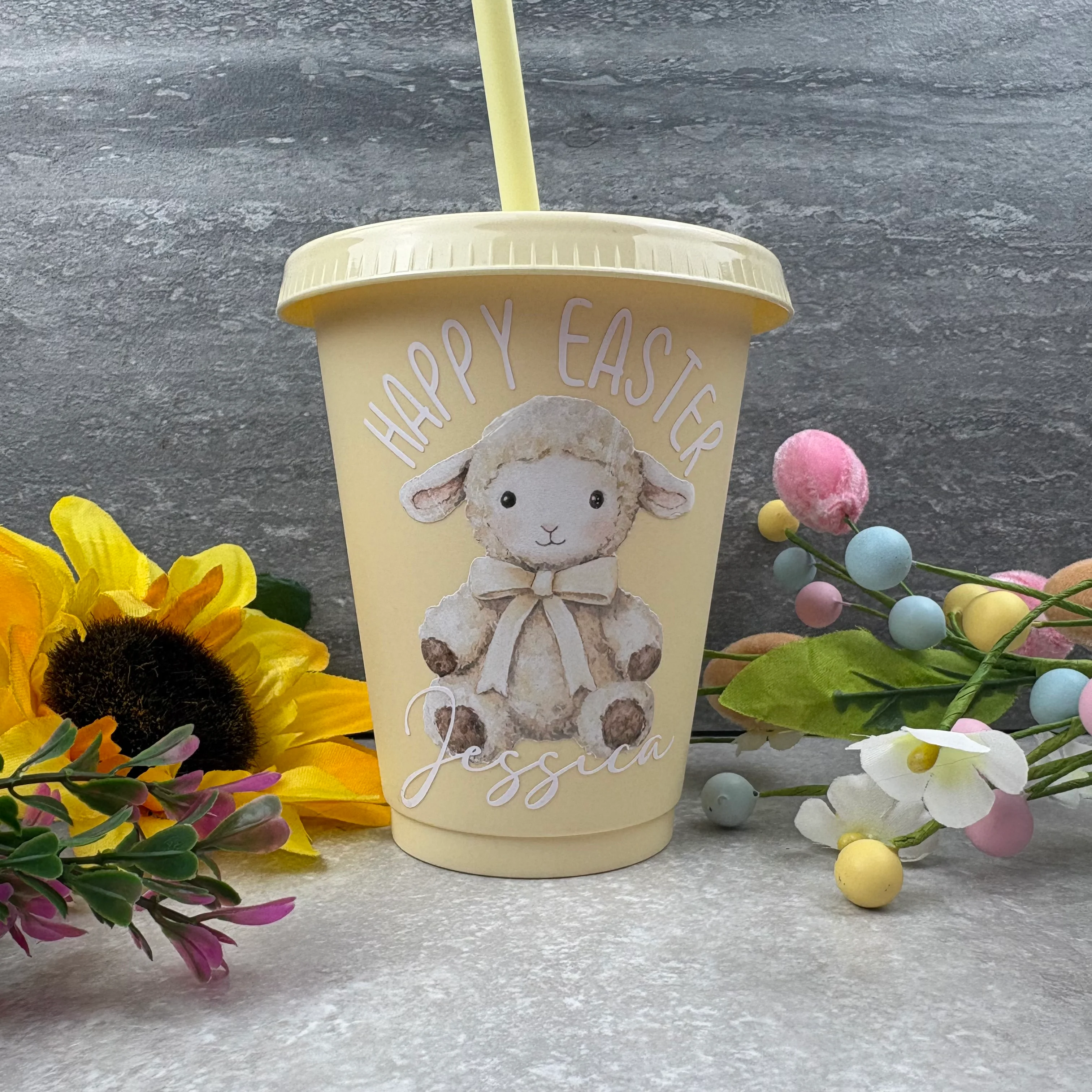 Personalised Easter Lamb Cold Cup with Straw - Image 2