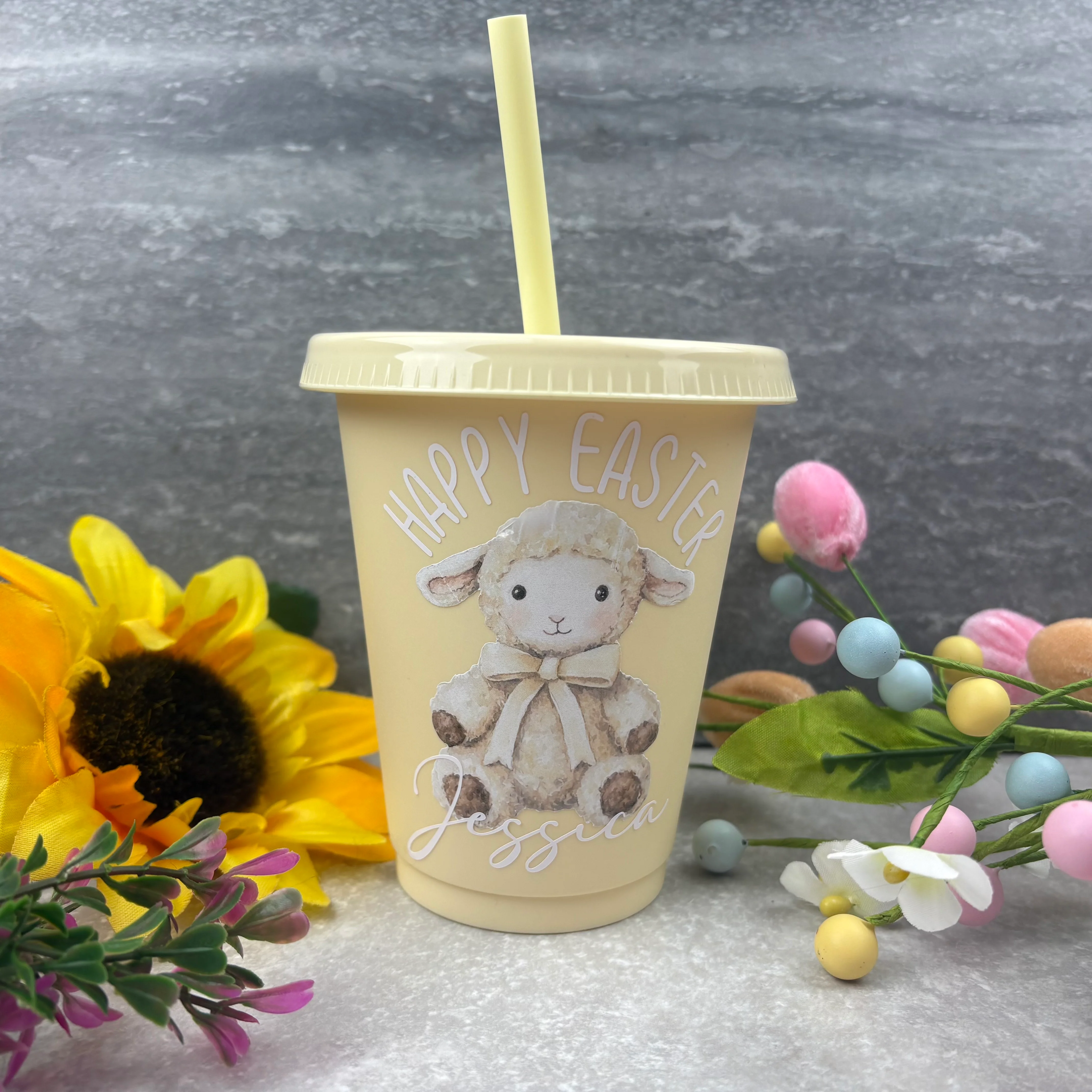 Personalised Easter Lamb Cold Cup with Straw - Image 3
