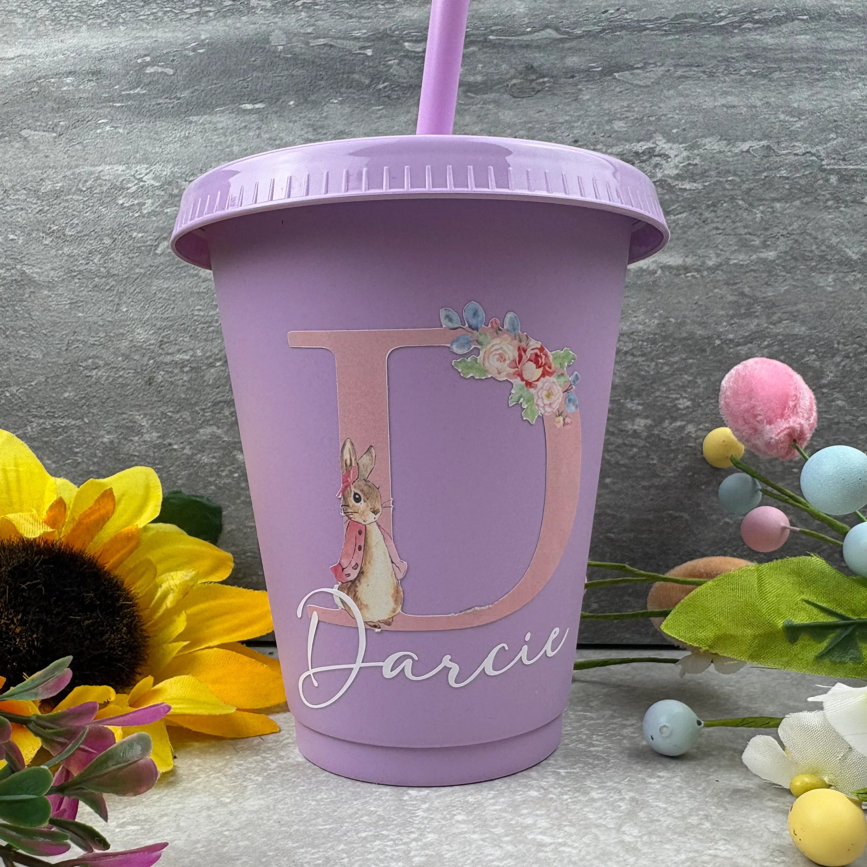 Personalised Easter Rabbit Initial Cold Cup with Straw