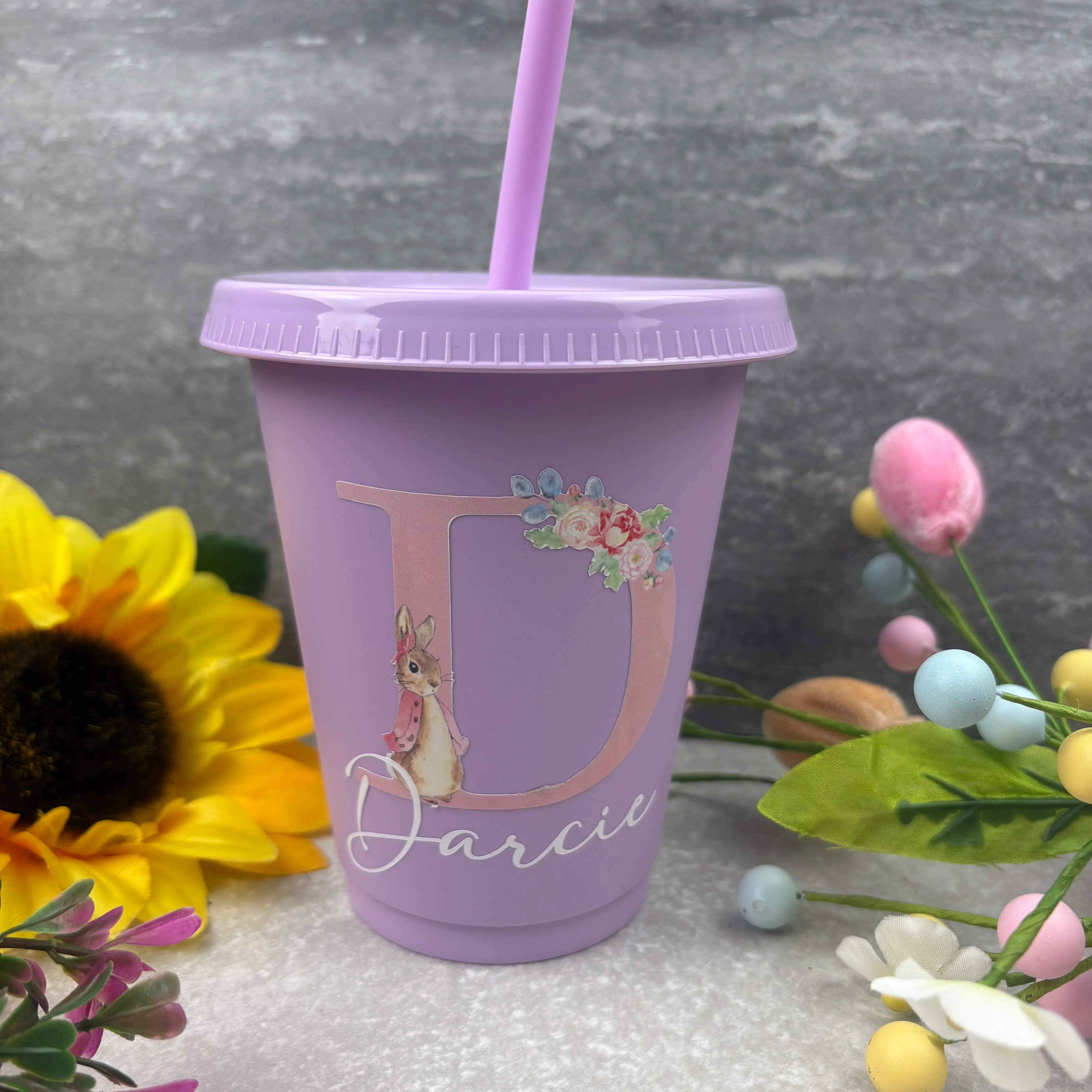Personalised Easter Rabbit Initial Cold Cup with Straw - Image 2
