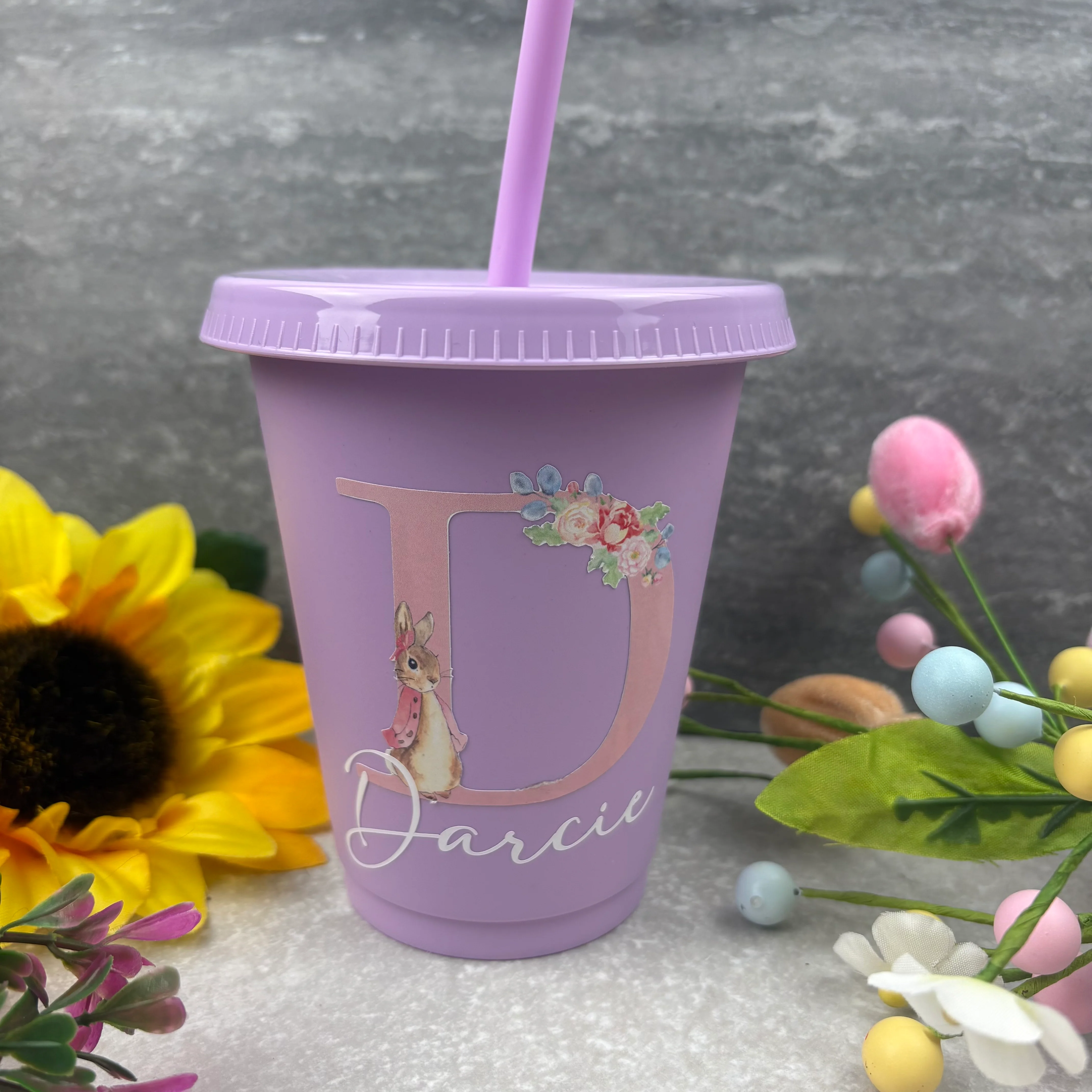 Personalised Easter Rabbit Initial Cold Cup with Straw - Image 3