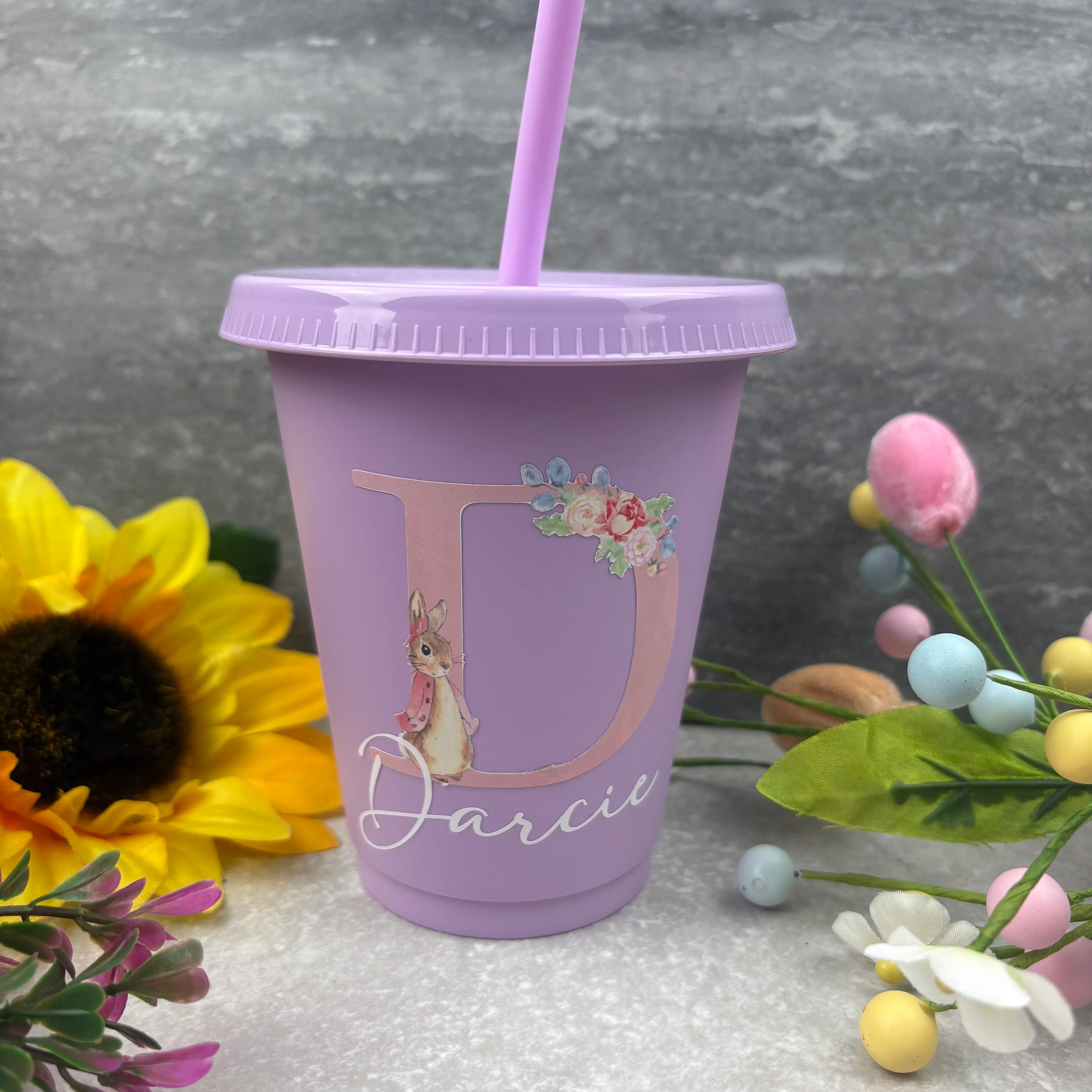 Personalised Easter Rabbit Initial Cold Cup with Straw - Image 4