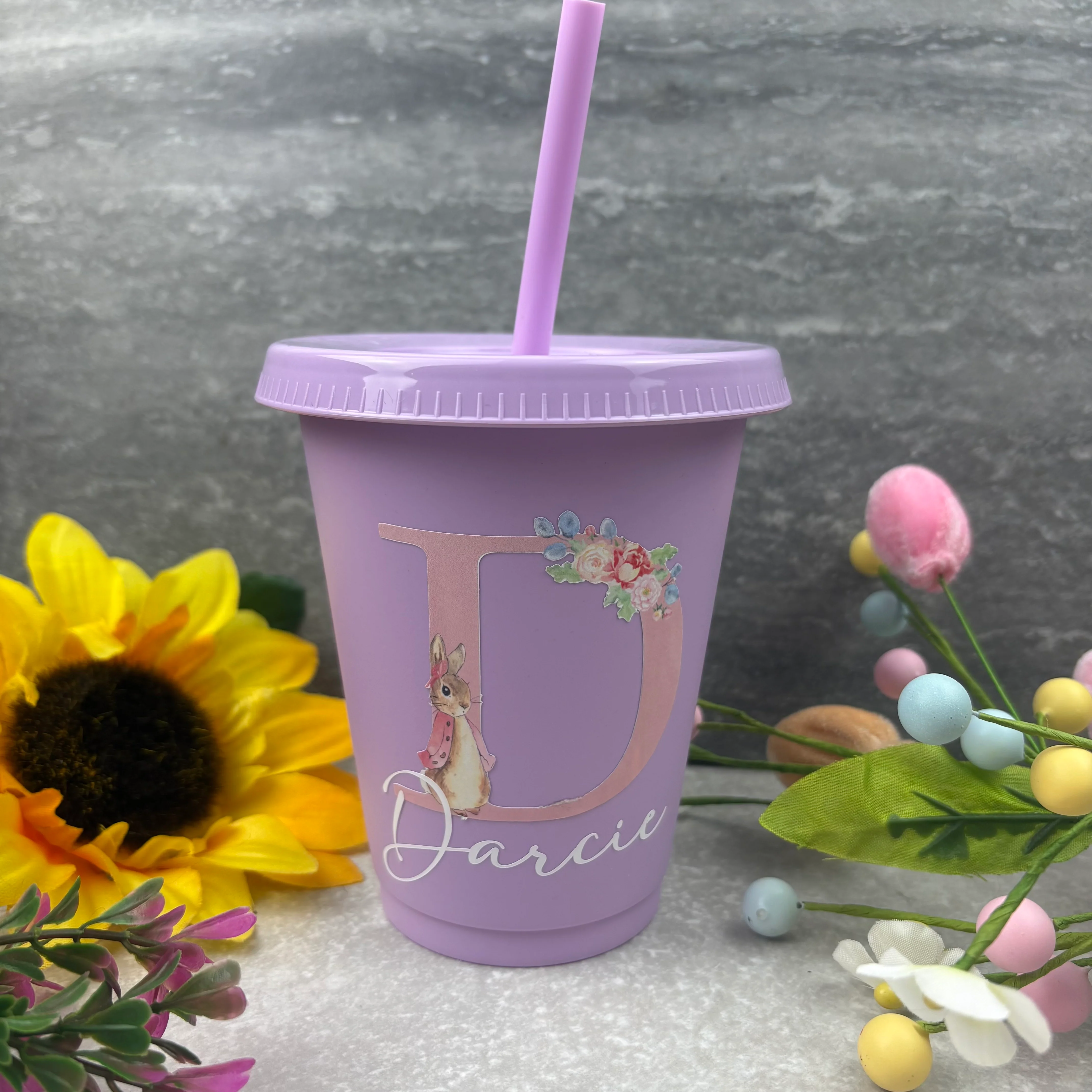 Personalised Easter Rabbit Initial Cold Cup with Straw - Image 5