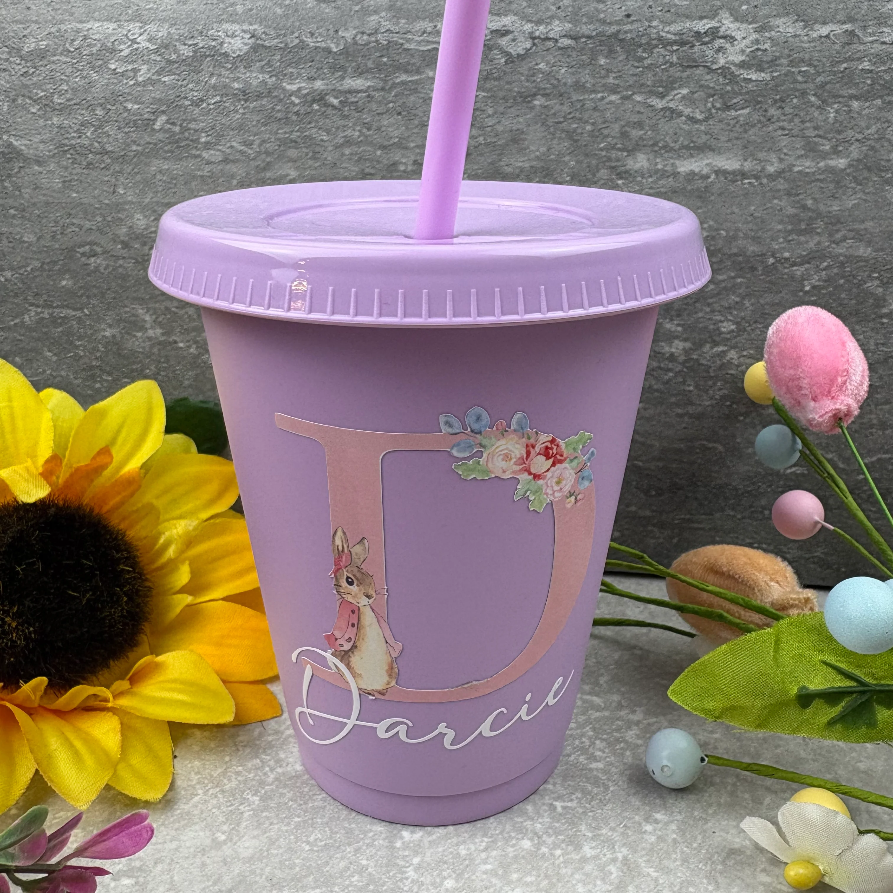 Personalised Easter Rabbit Initial Cold Cup with Straw - Image 6