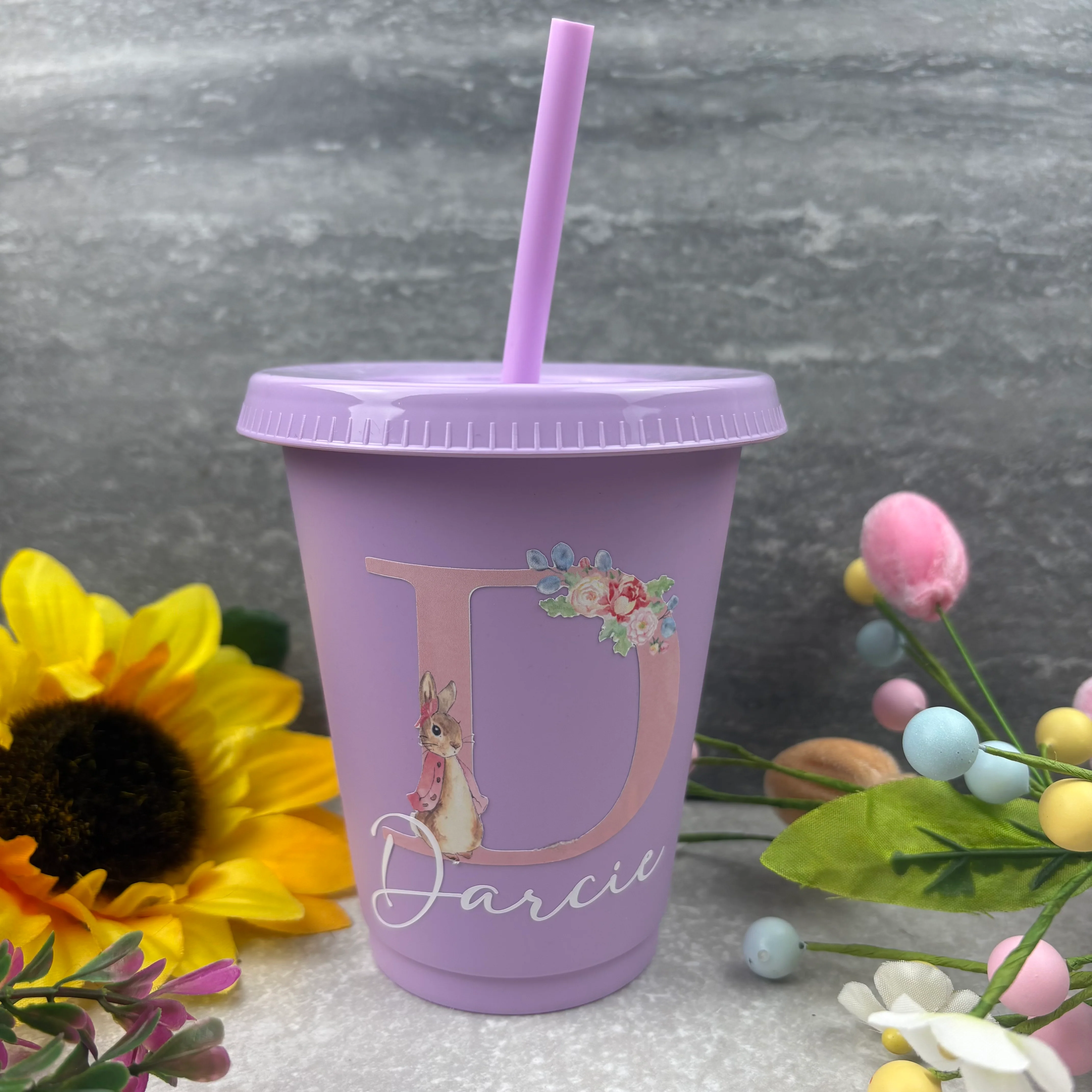 Personalised Easter Rabbit Initial Cold Cup with Straw - Image 7
