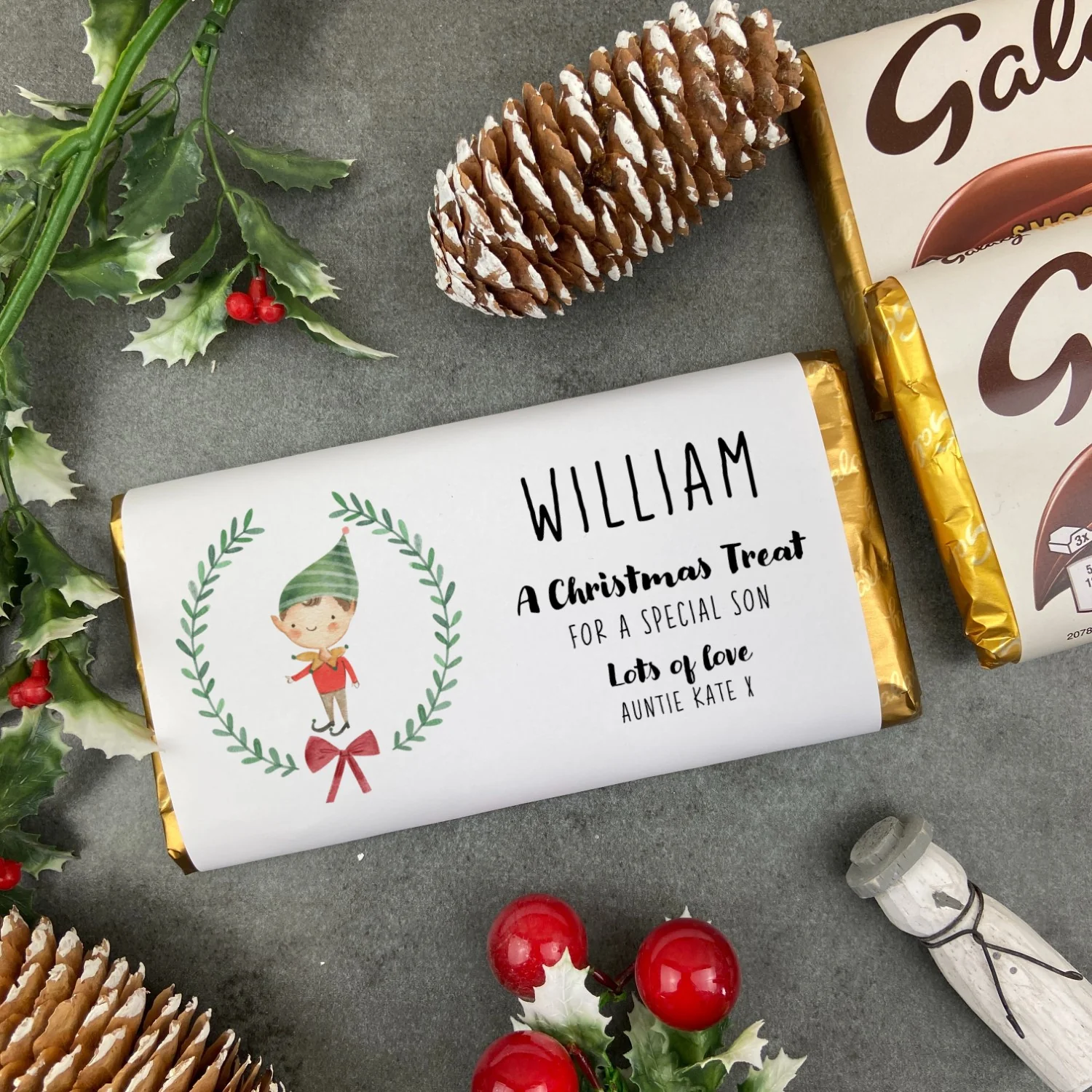 Personalised Elf Boy Wreath Chocolate Bar - Image 4