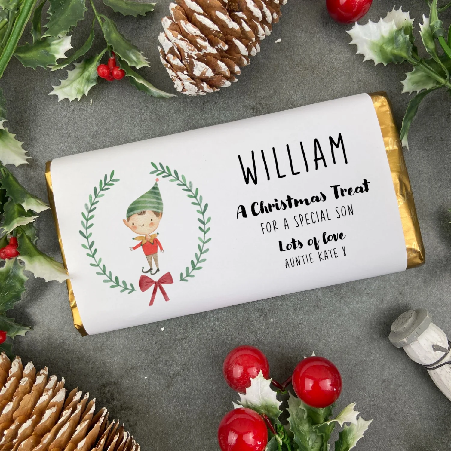 Personalised Elf Boy Wreath Chocolate Bar - Image 5