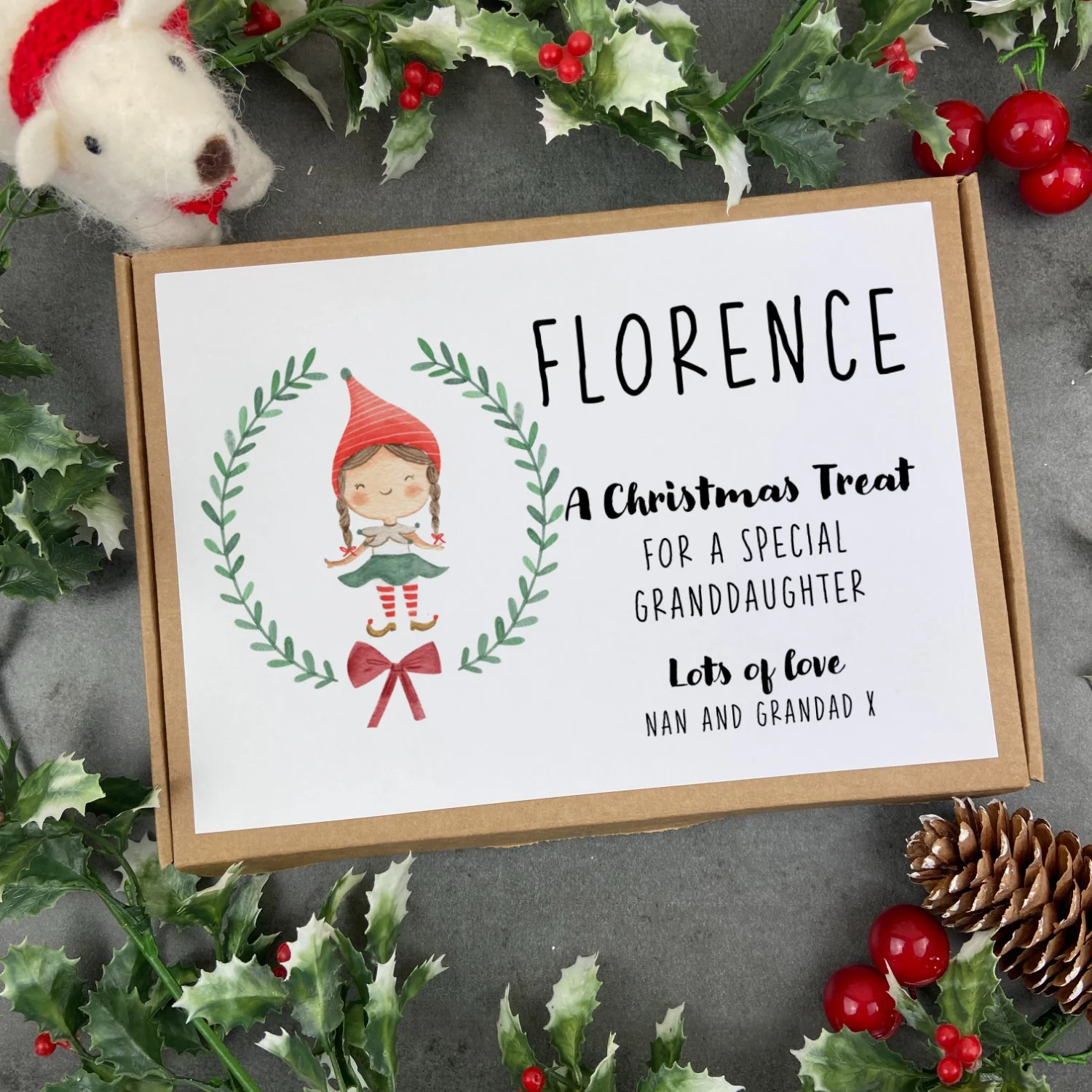 Personalised Elf Girl Wreath Chocolate Bar Box - Image 8