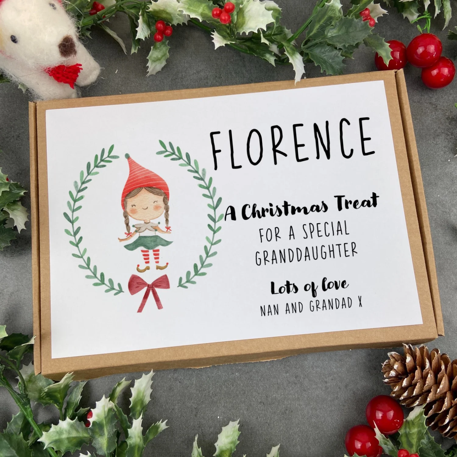 Personalised Elf Girl Wreath Chocolate Bar Box - Image 9