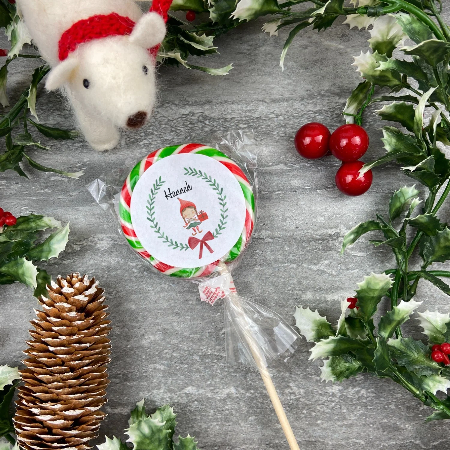Personalised Elf Girl Wreath Lollipop - Image 2