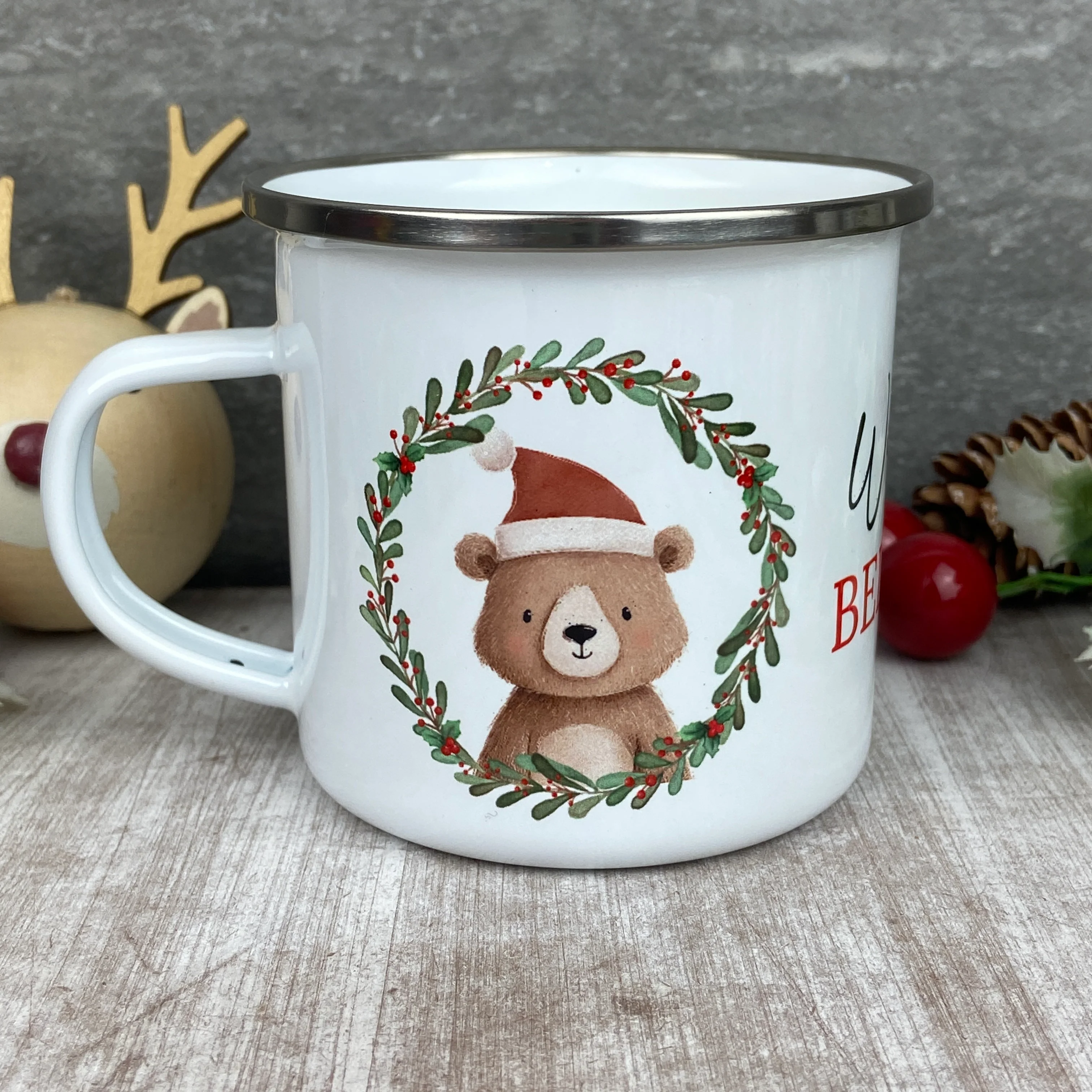 Personalised Festive Friends 'Believe' Enamel Mug