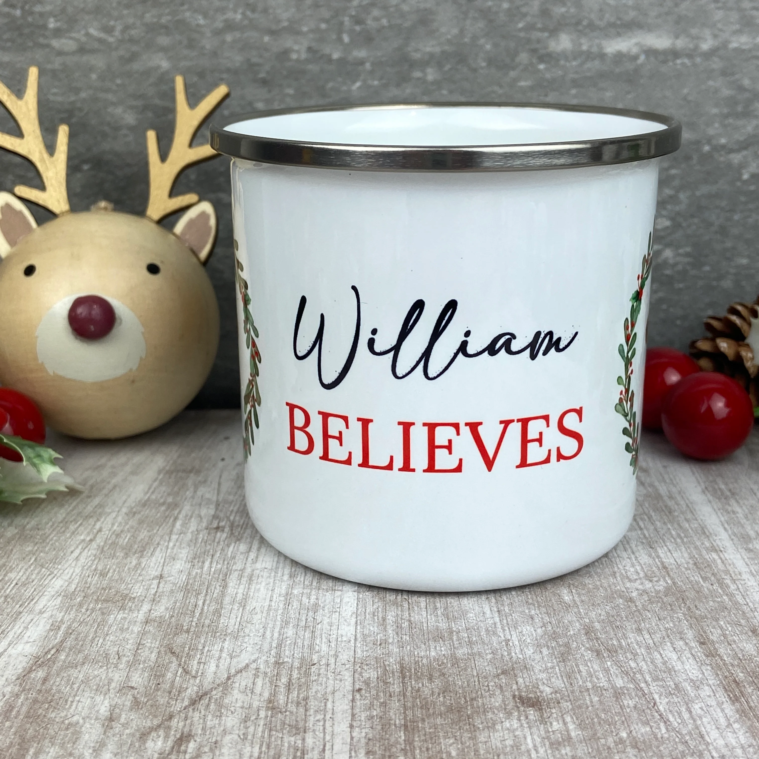 Personalised Festive Friends 'Believe' Enamel Mug - Image 11