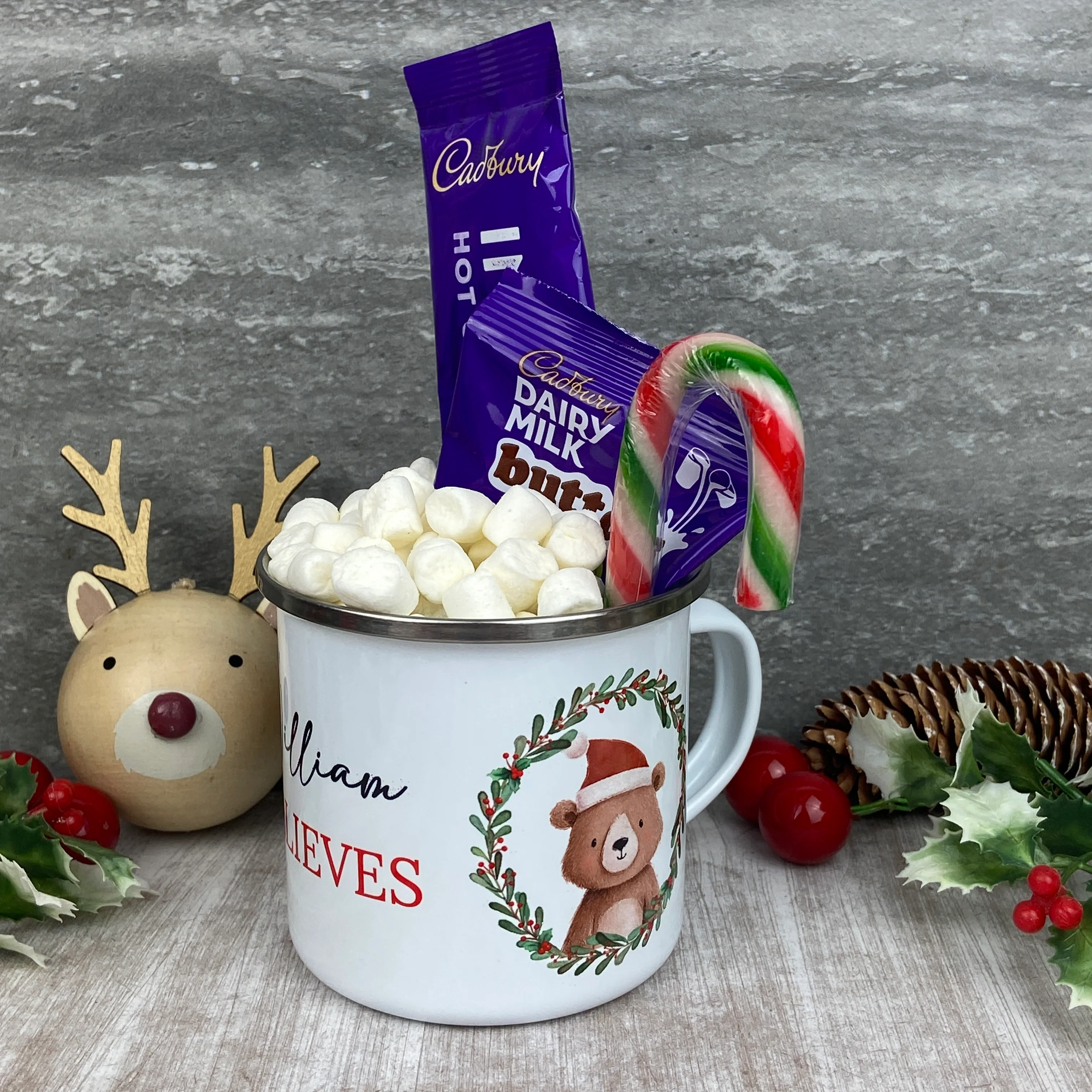 Personalised Festive Friends 'Believe' Enamel Mug - Image 4