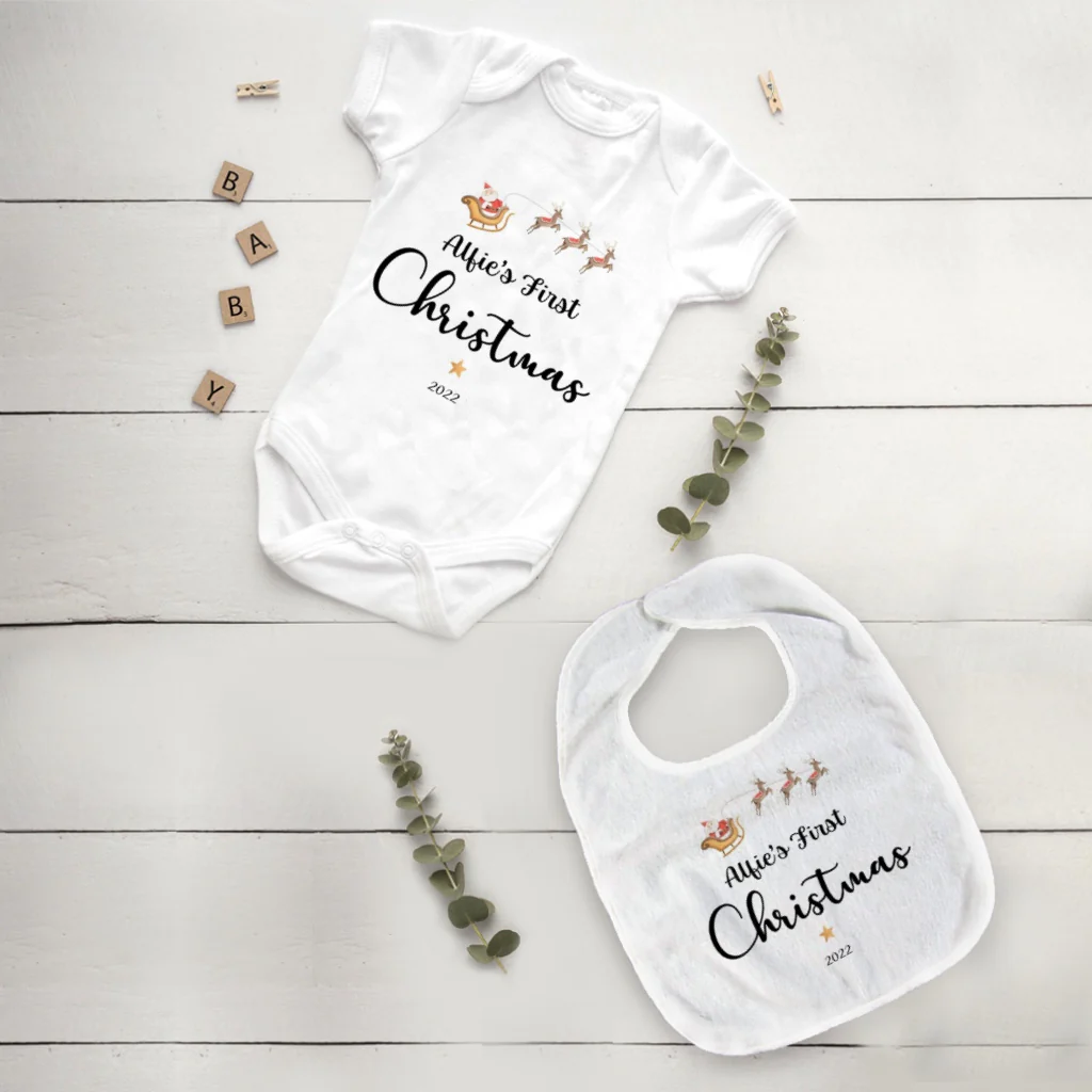 Personalised First Christmas Bib and Vest