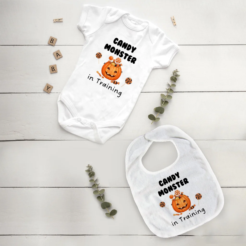 Baby Halloween Outfit and Bib Set – Candy Monster in Training - Image 2