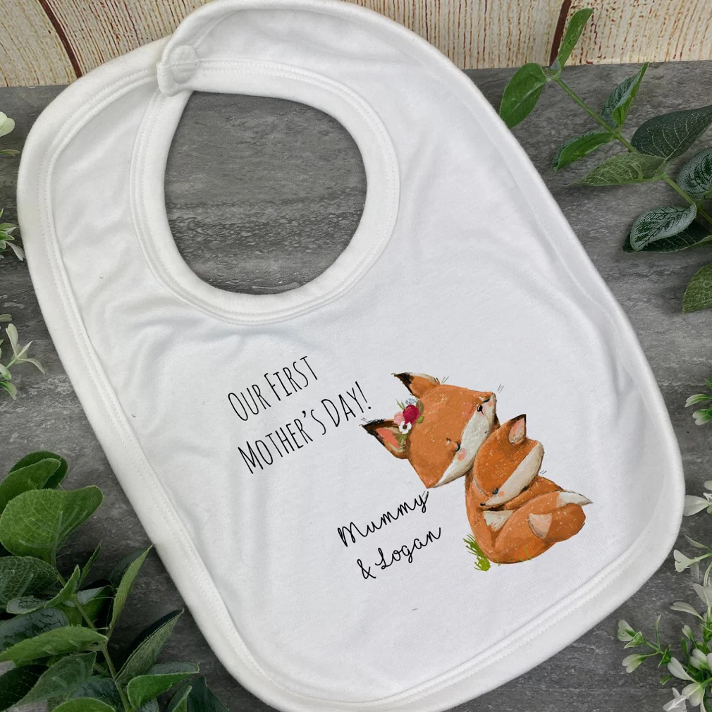 Personalised First Mothers Day Fox Baby Vest and Bib - Image 4