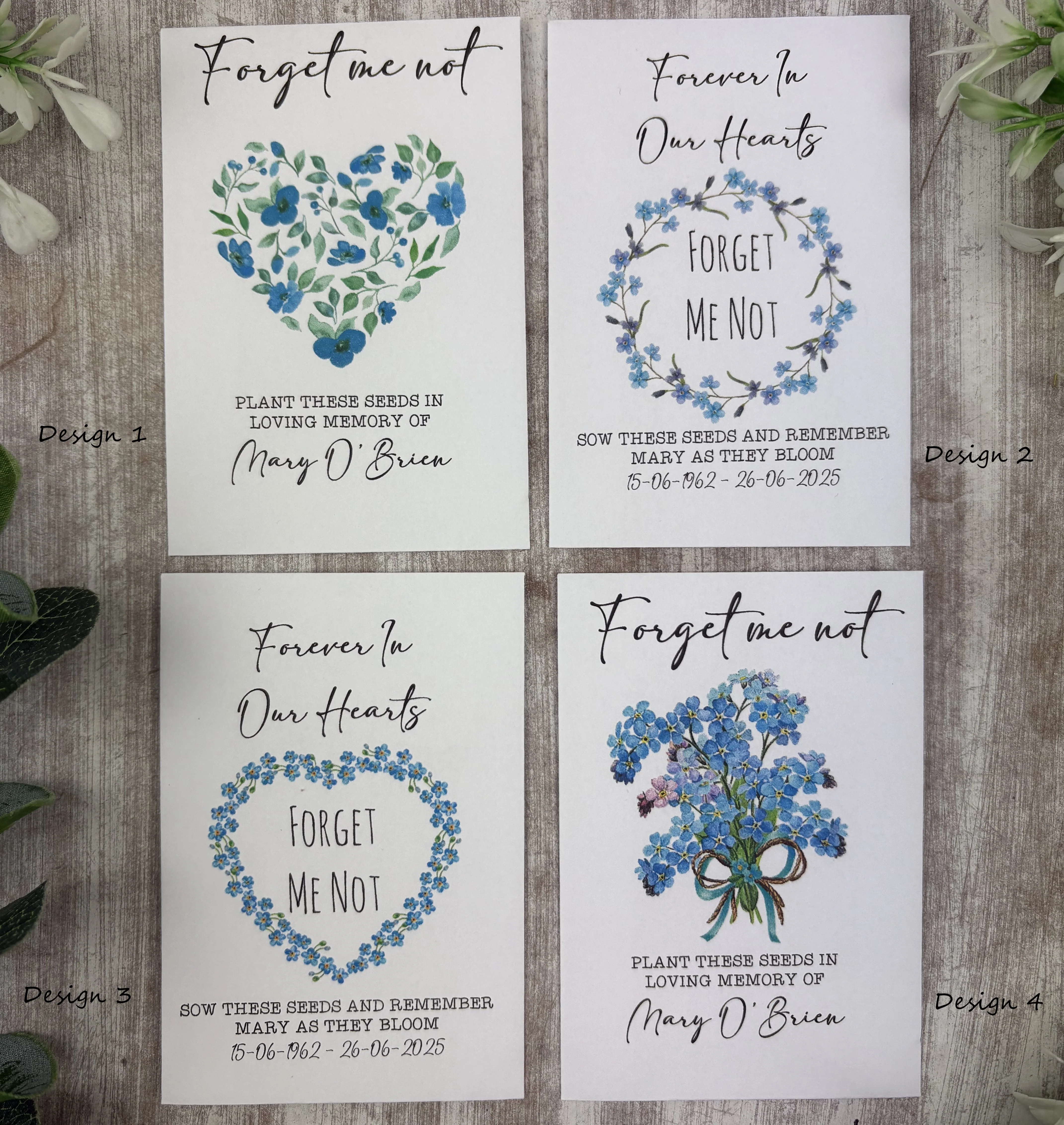 Personalised Funeral Forget Me Not Seed Packets