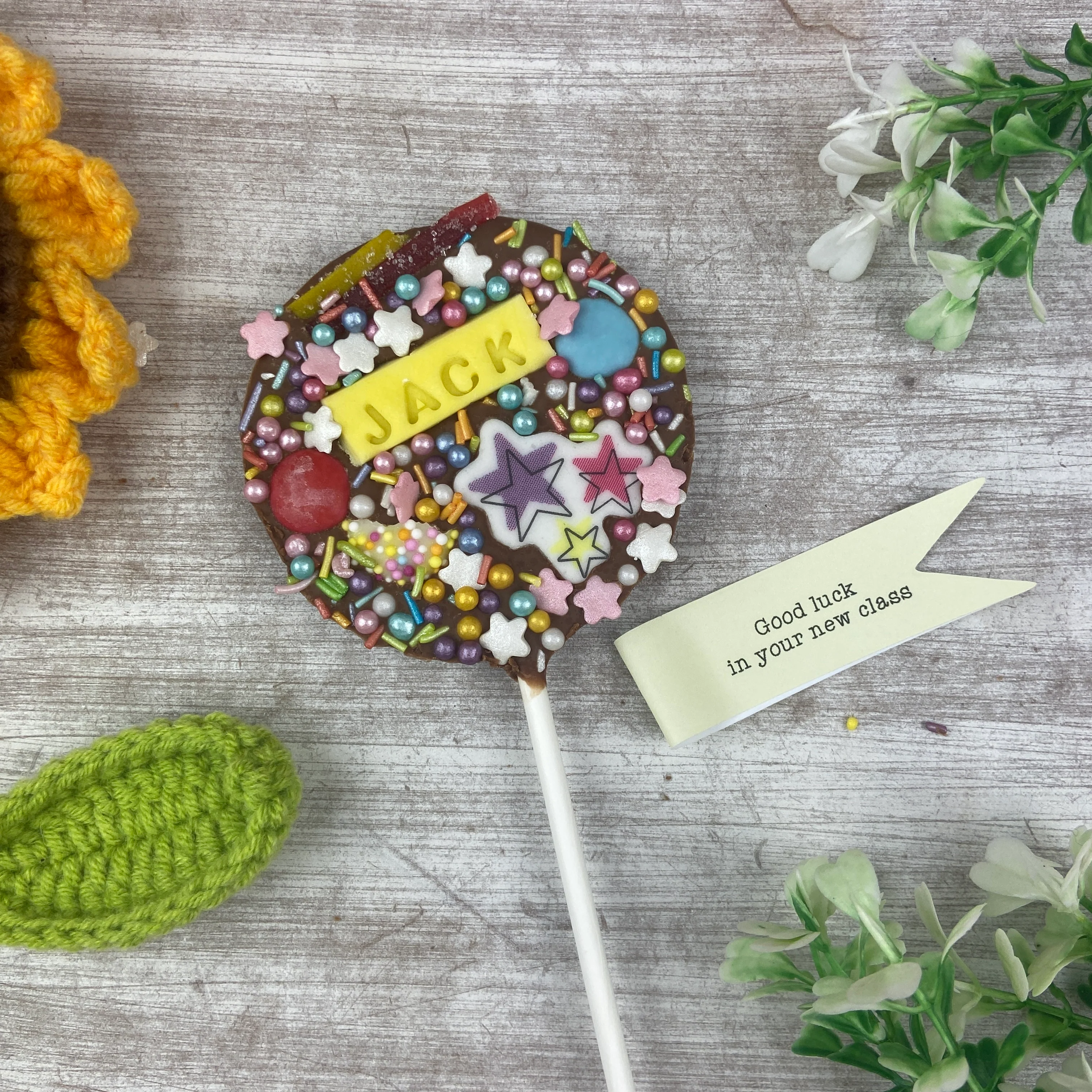 Personalised Good Luck In Your New Class Belgian Chocolate Lollipop - Image 3