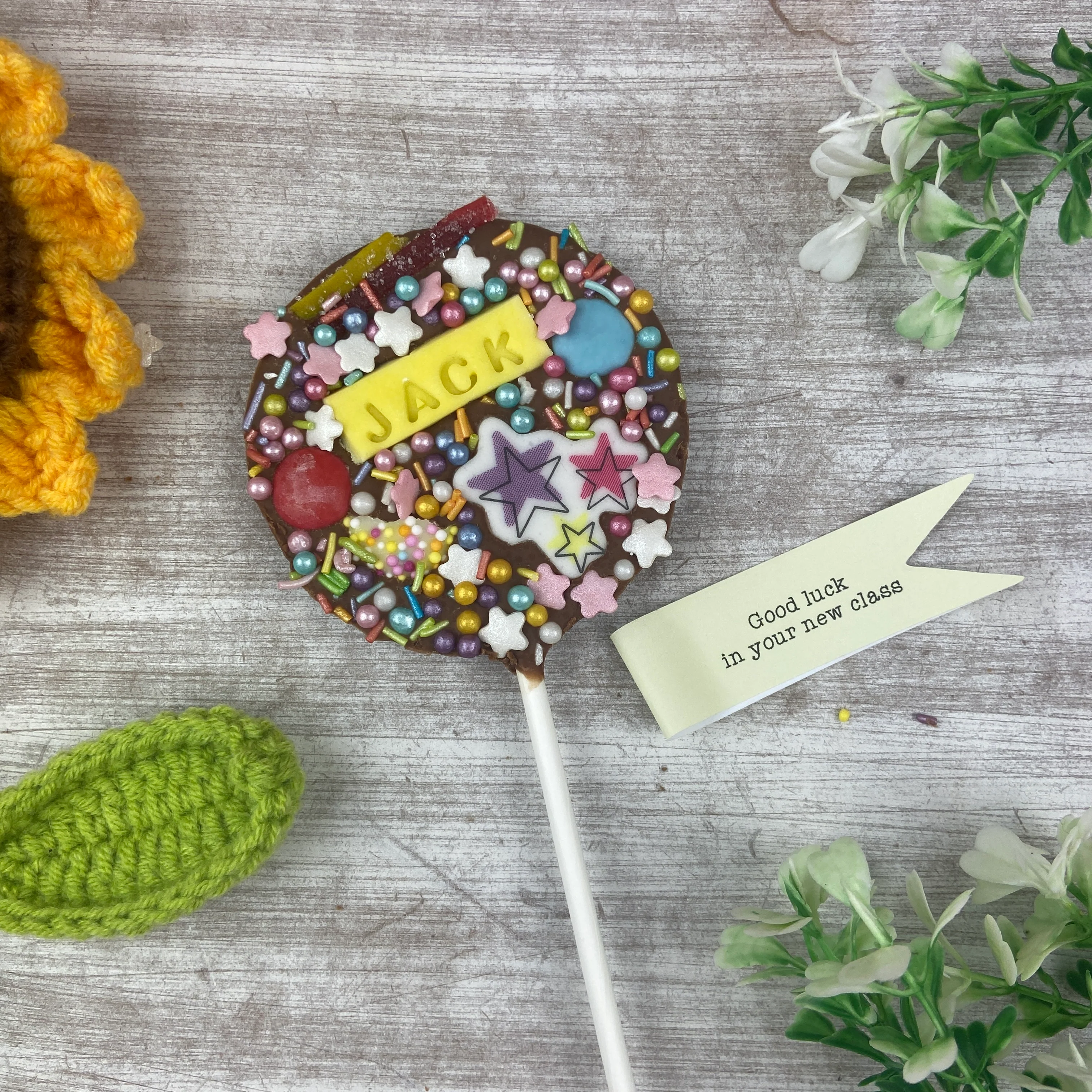 Personalised Good Luck In Your New Class Belgian Chocolate Lollipop - Image 4