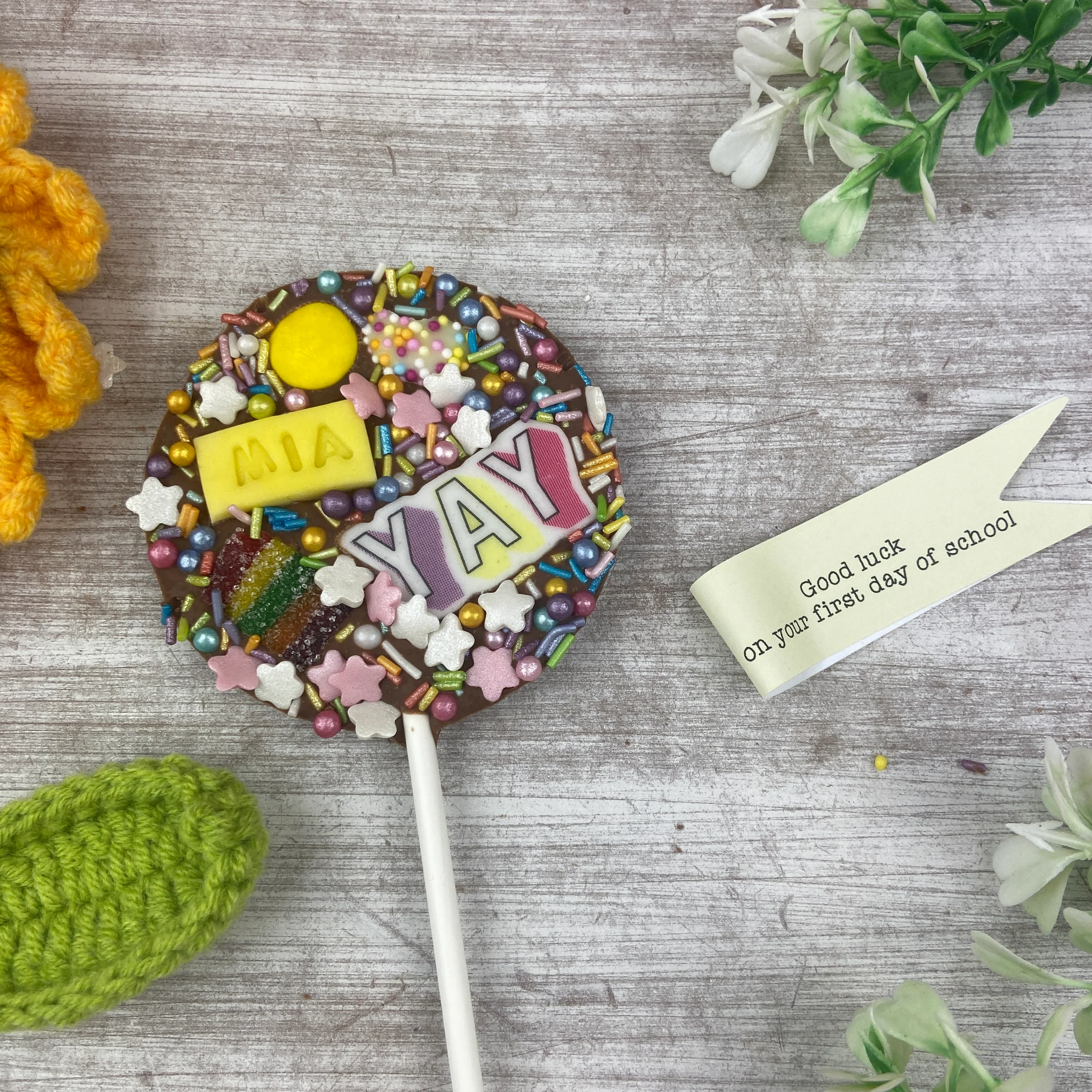Personalised Good Luck On Your First Day In School Belgian Chocolate Lollipop