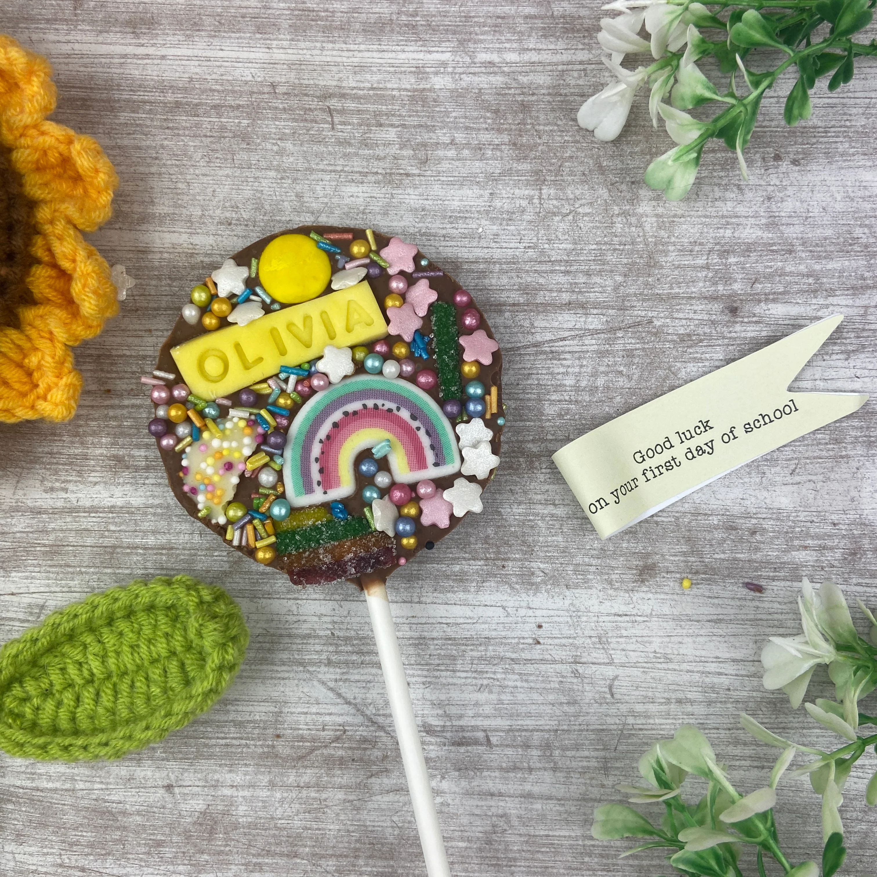 Personalised Good Luck On Your First Day In School Belgian Chocolate Lollipop - Image 2
