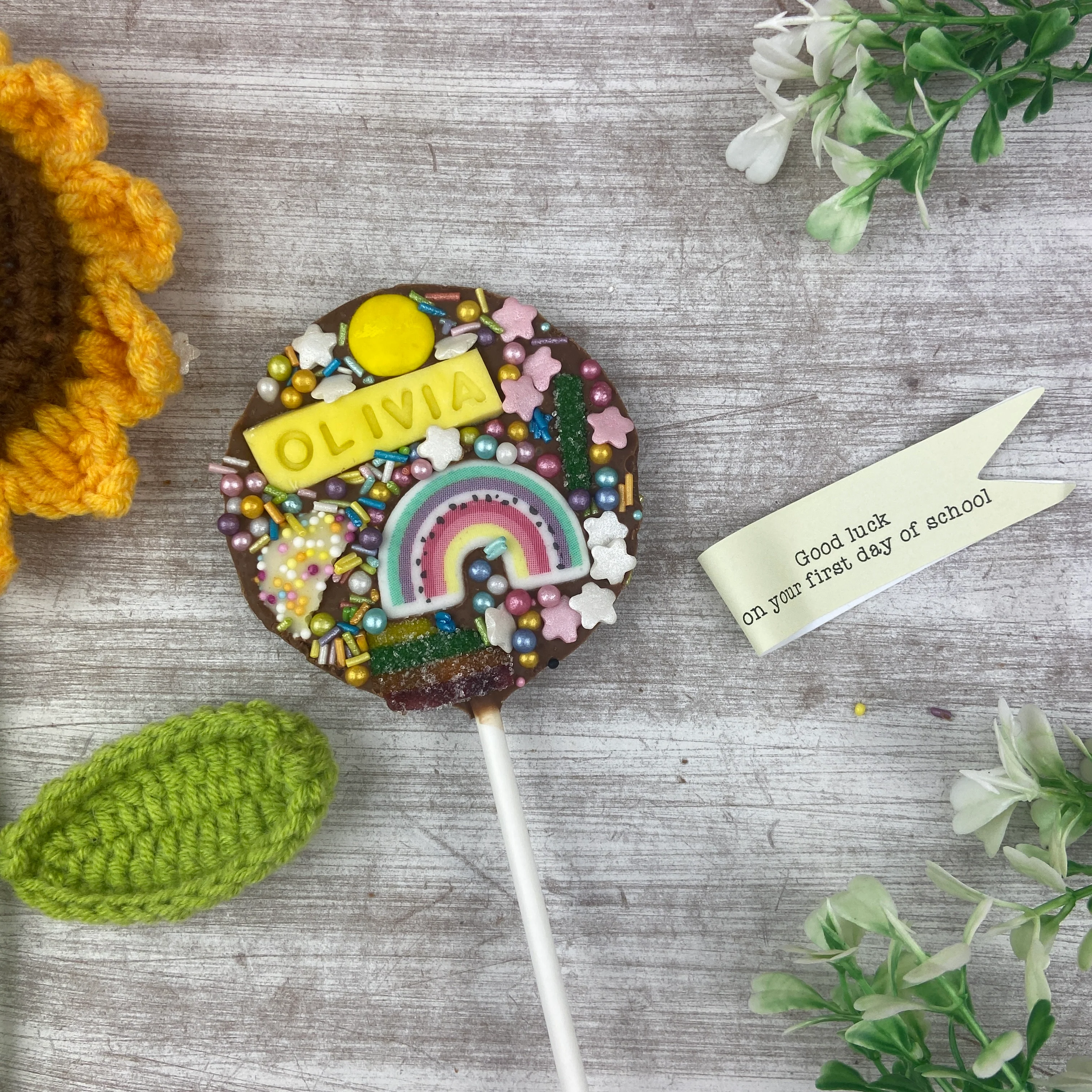 Personalised Good Luck On Your First Day In School Belgian Chocolate Lollipop - Image 4